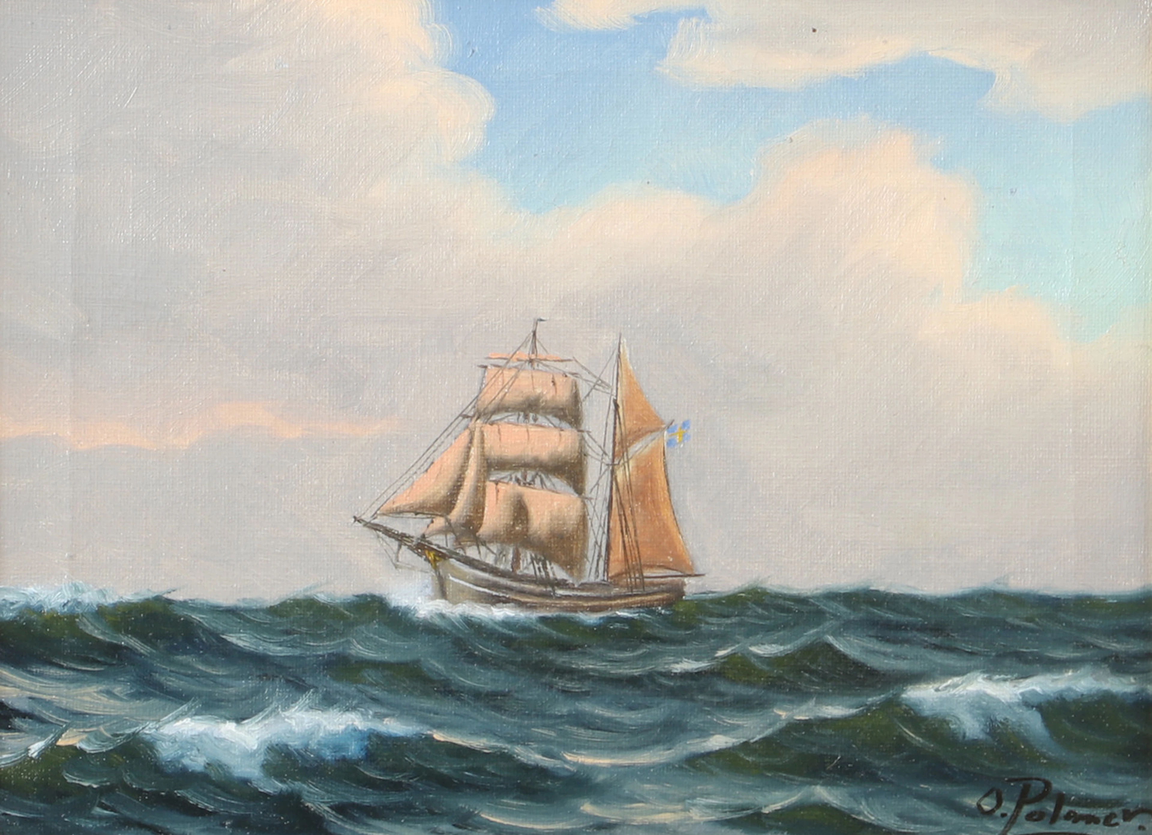 OTTO PALMER. Marinmålning, olja på duk, signerad O. Palmer.