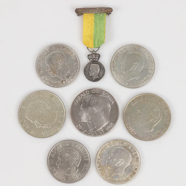 MYNT OCH MEDALJ, 8 delar, Sverige och Norge, 1900-tal.