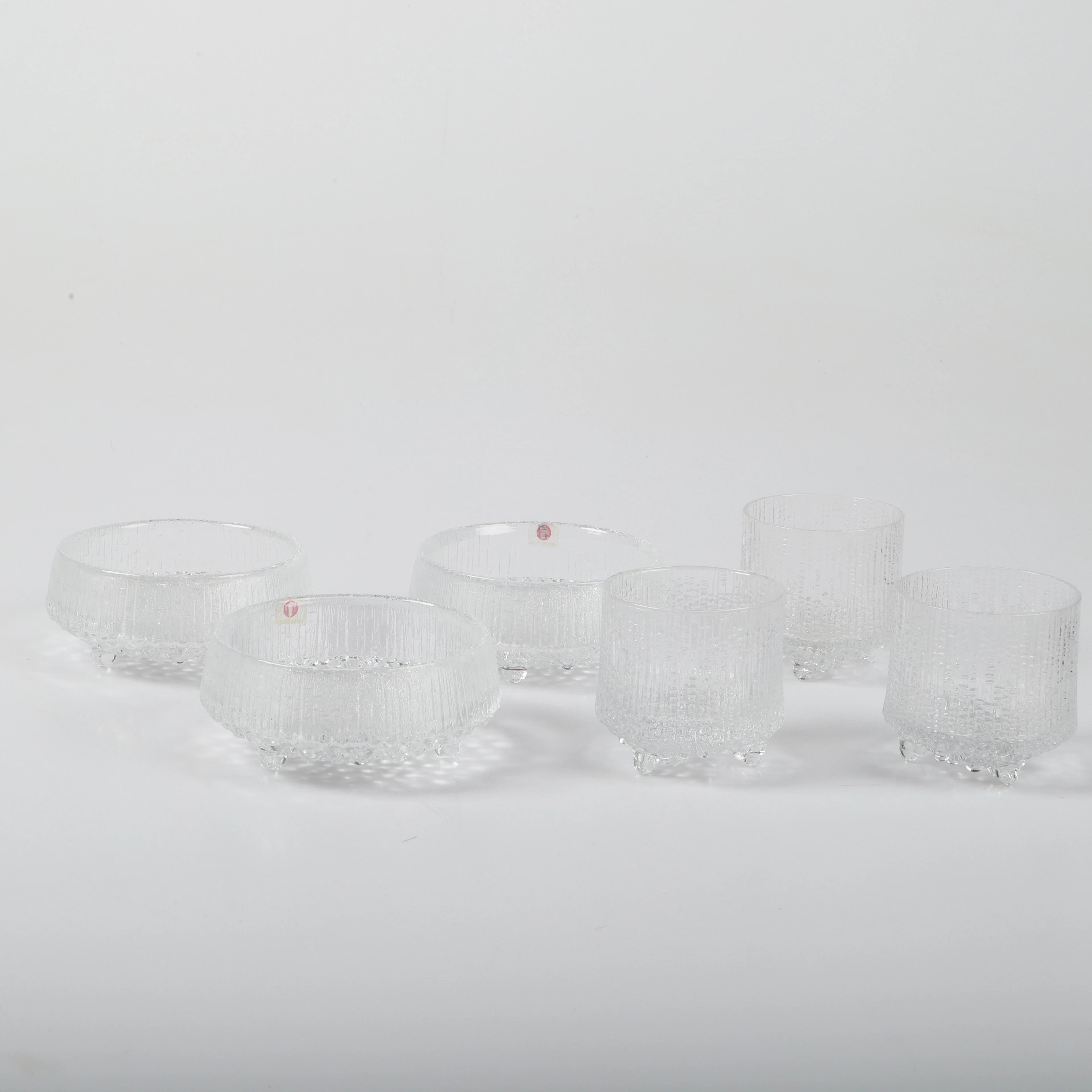 TAPIO WIRKKALA. Skålar samt glas, 6 delar, "Ultima Thule", Iittala.