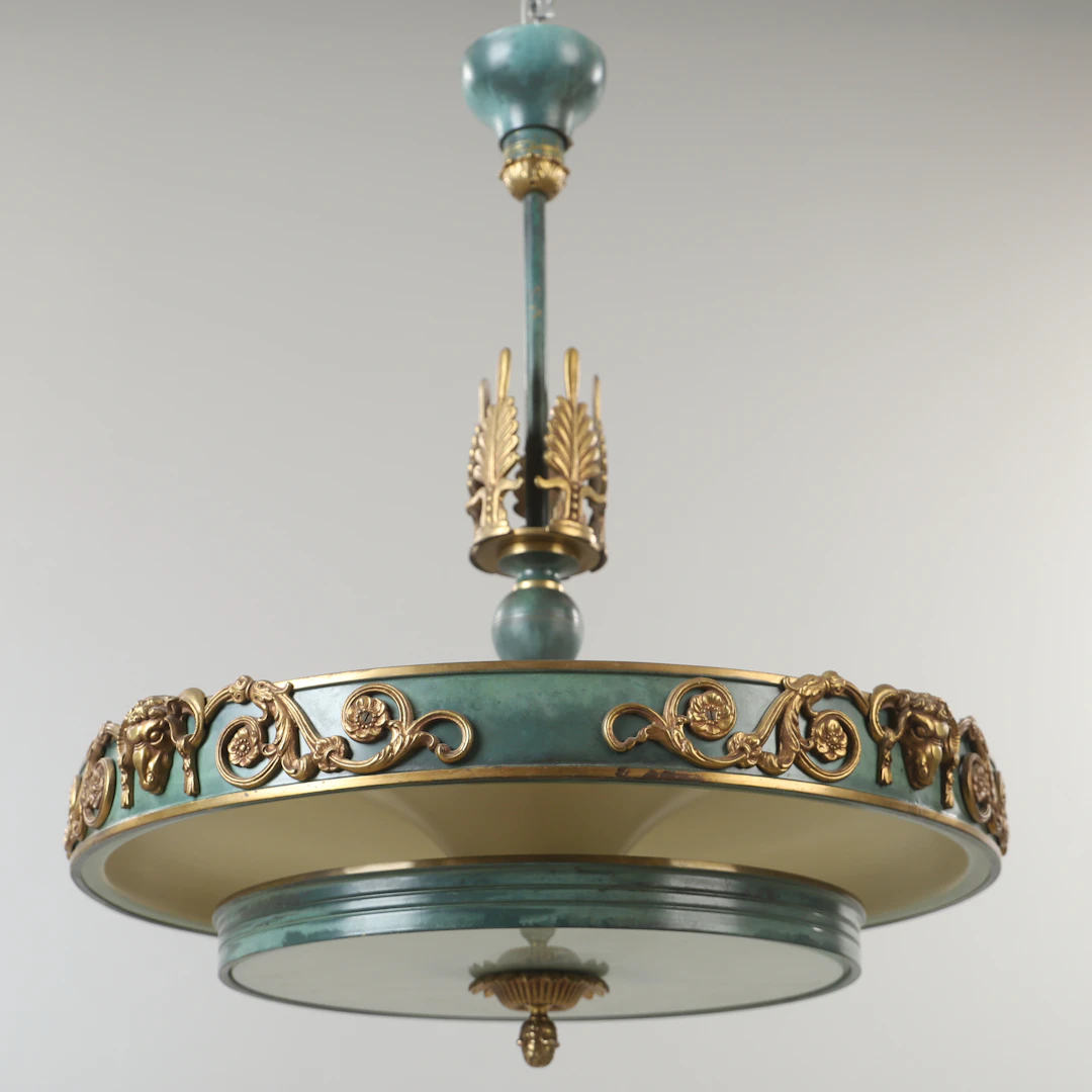 EINAR BÄCKSTRÖM. Taklampa, "4825", patinerad metall och glas, EINAR