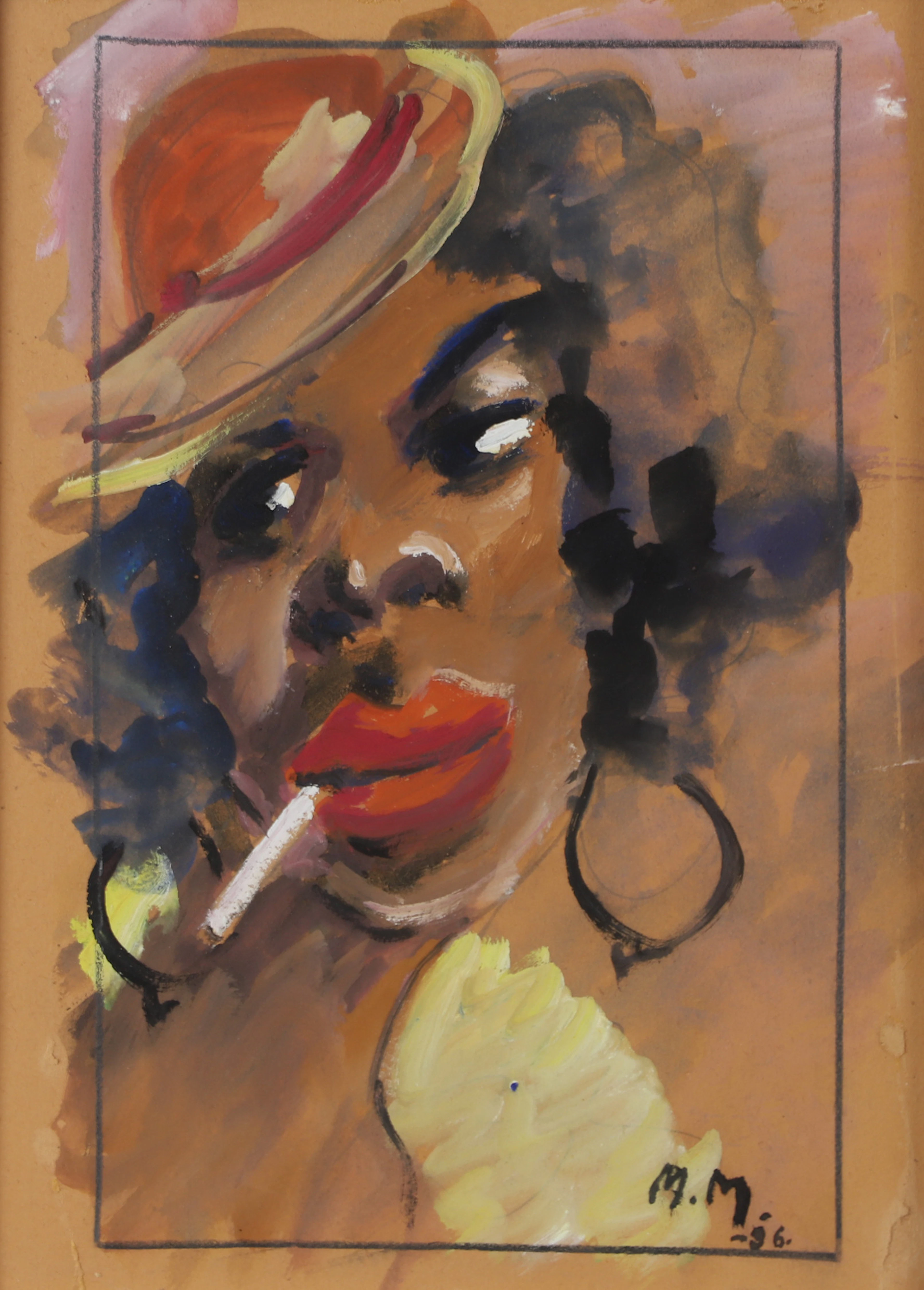 OIDENTIFIERAD KONSTNÄR. Josephine Baker, blandteknik, signerad M.M.