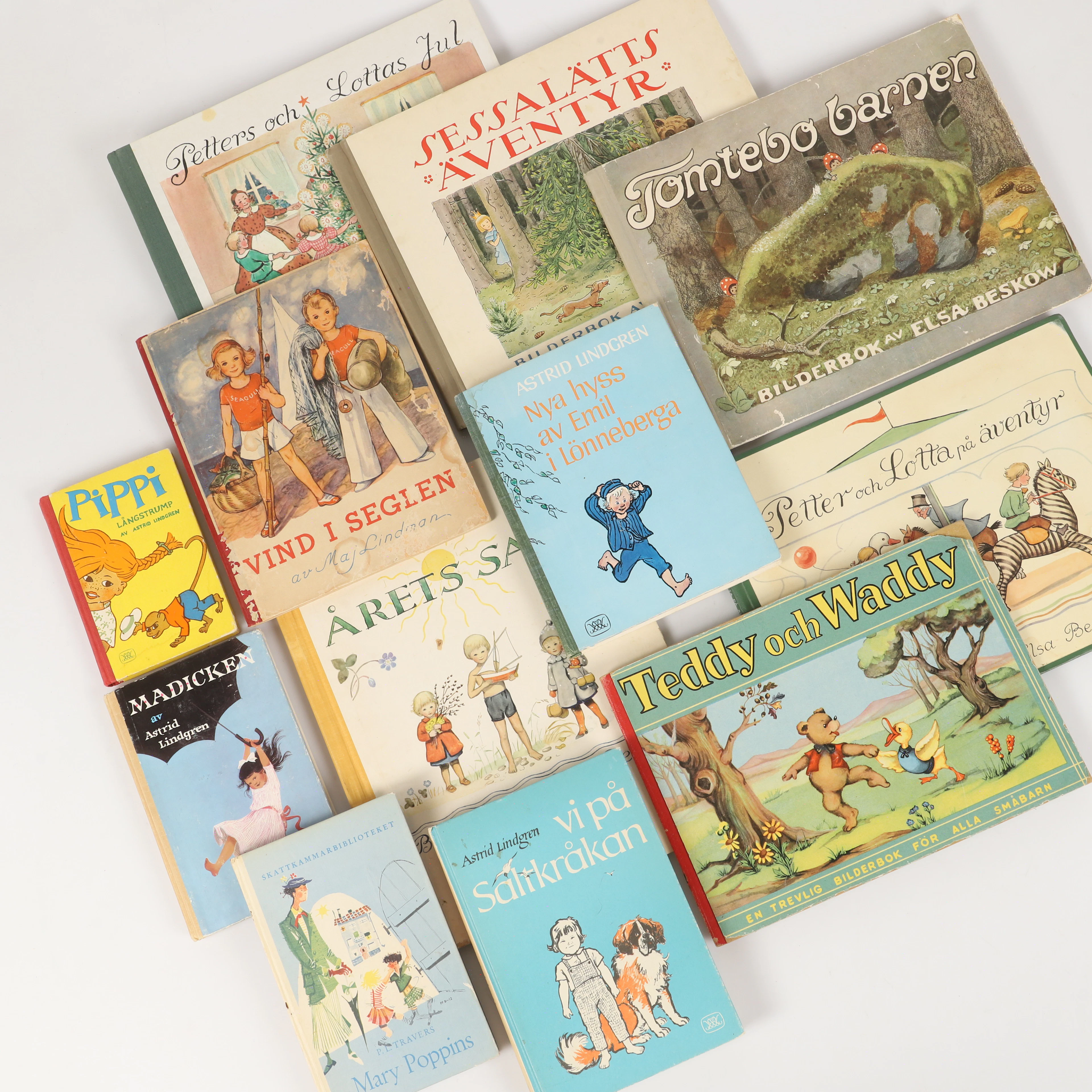 BARNBÖCKER, 12 stycken, bl. a. Astrid Lindgren och Elsa Beskow, 1900-tal.