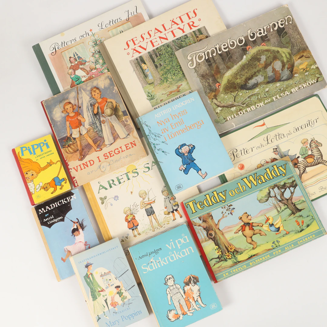 BARNBÖCKER, 12 stycken, bl. a. Astrid Lindgren och Elsa Beskow, 1900-tal.