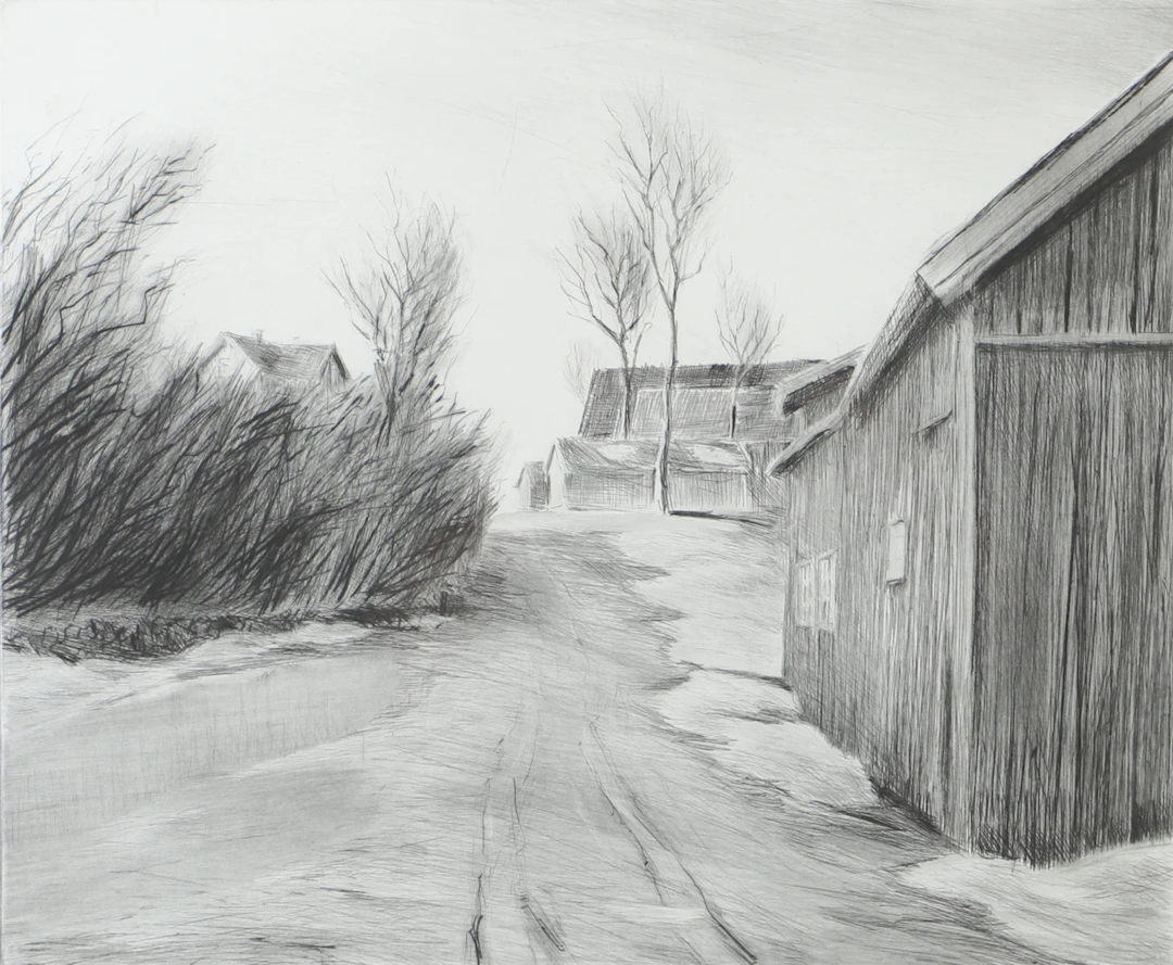 OLLE AGNELL. "Vårvinter", etsning, signerad Agnell.