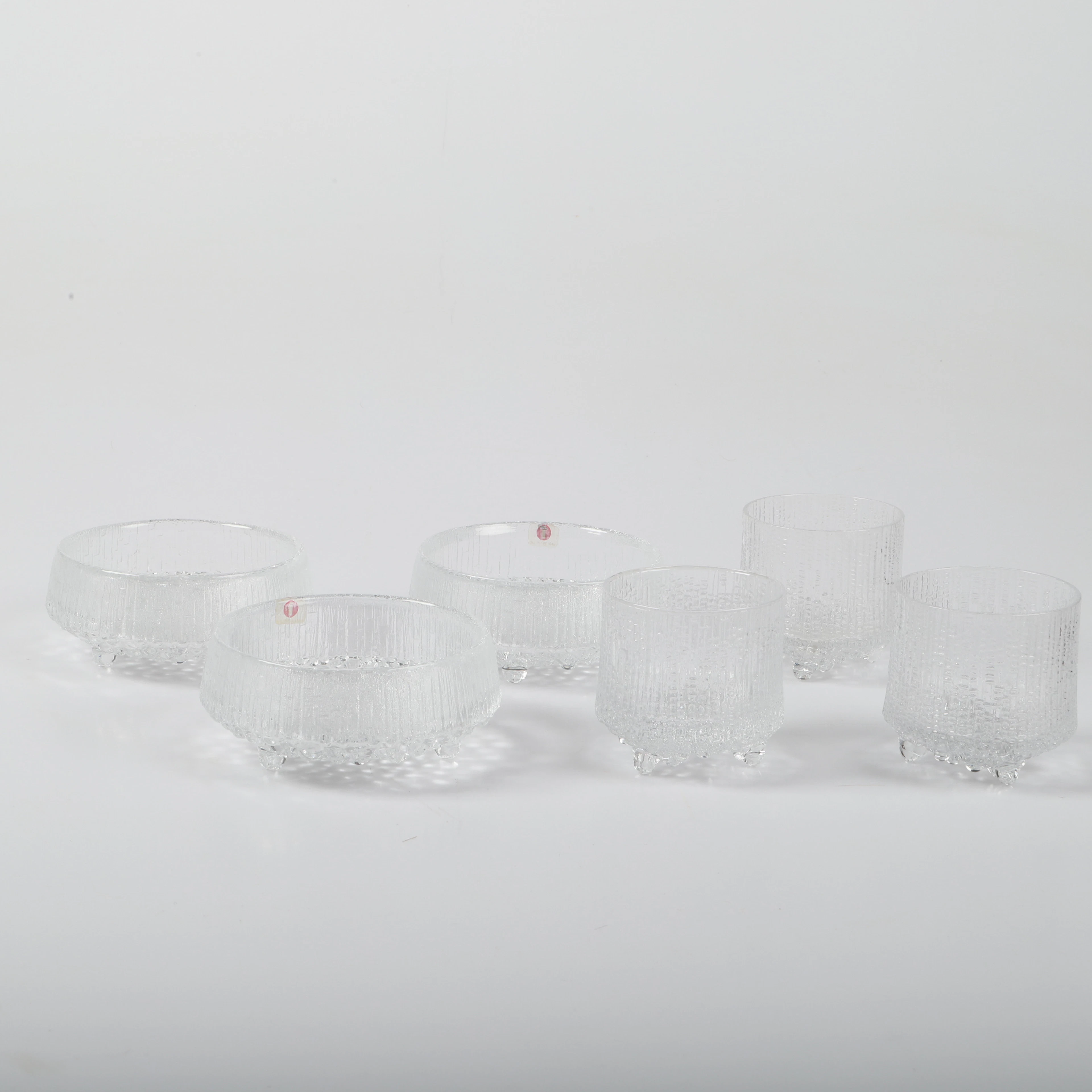 TAPIO WIRKKALA. Skålar samt glas, 6 delar, "Ultima Thule", Iittala.