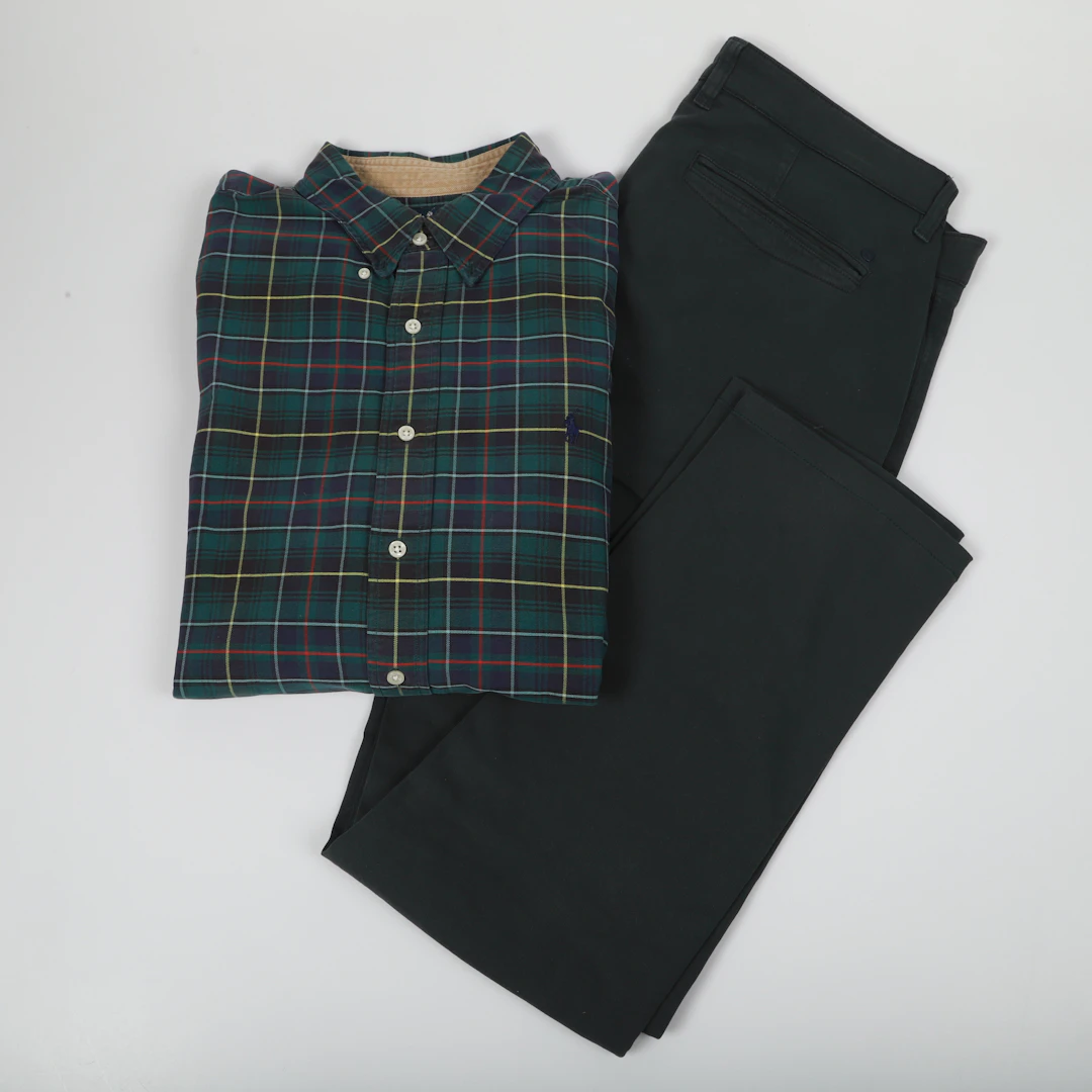BYXOR OCH SKJORTA, 2 stycken, bl. a. Ralph Lauren.