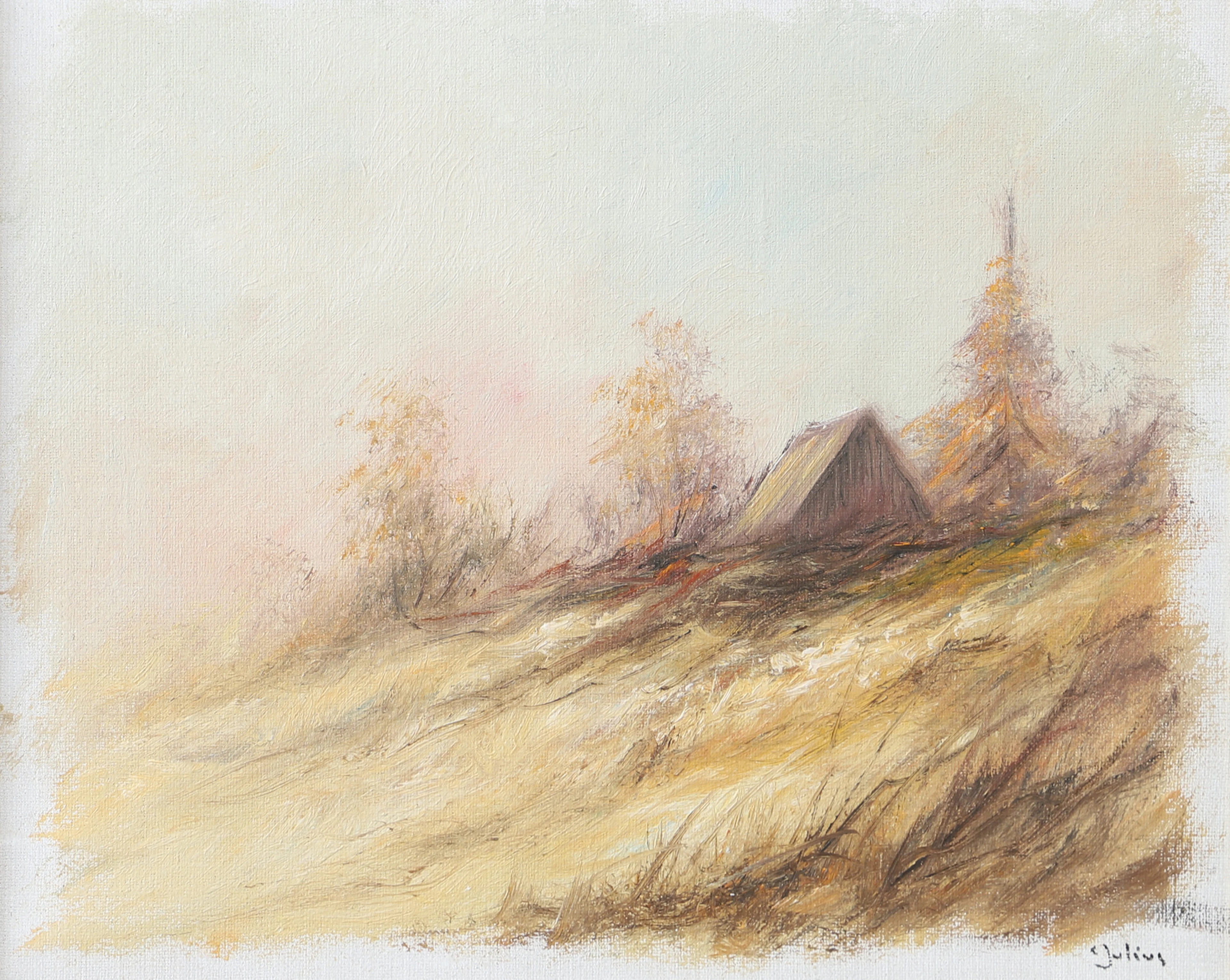 CARL JULIUS. Landskap med hus, olja på duk, signerad C. Julius.