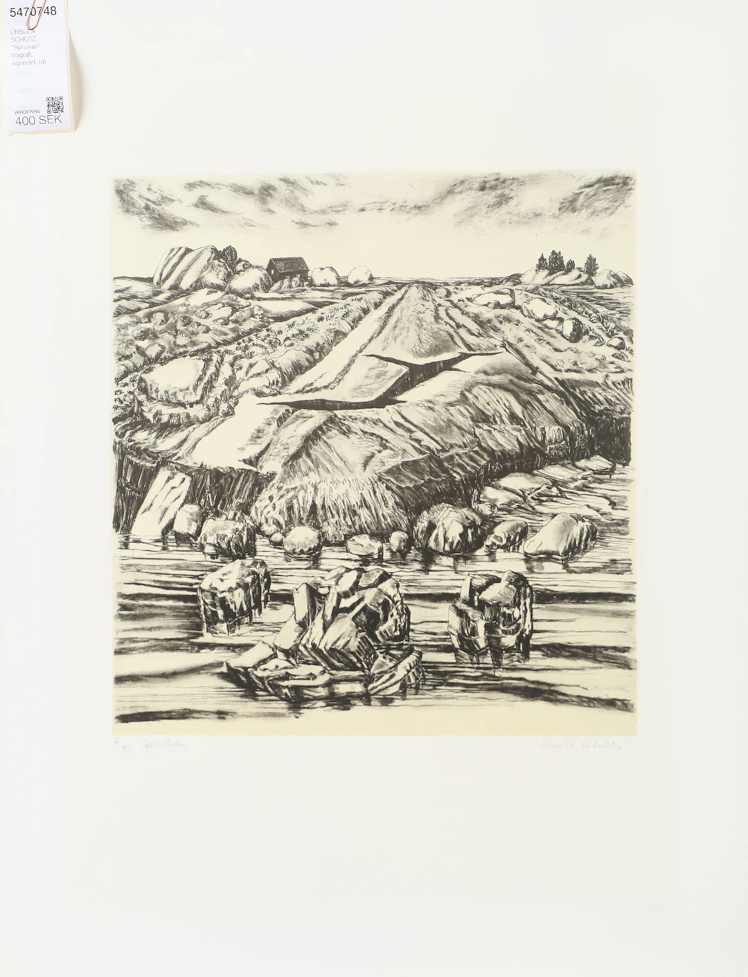 URSULA SCHÜTZ. "Sprickan", litografi, signerad.