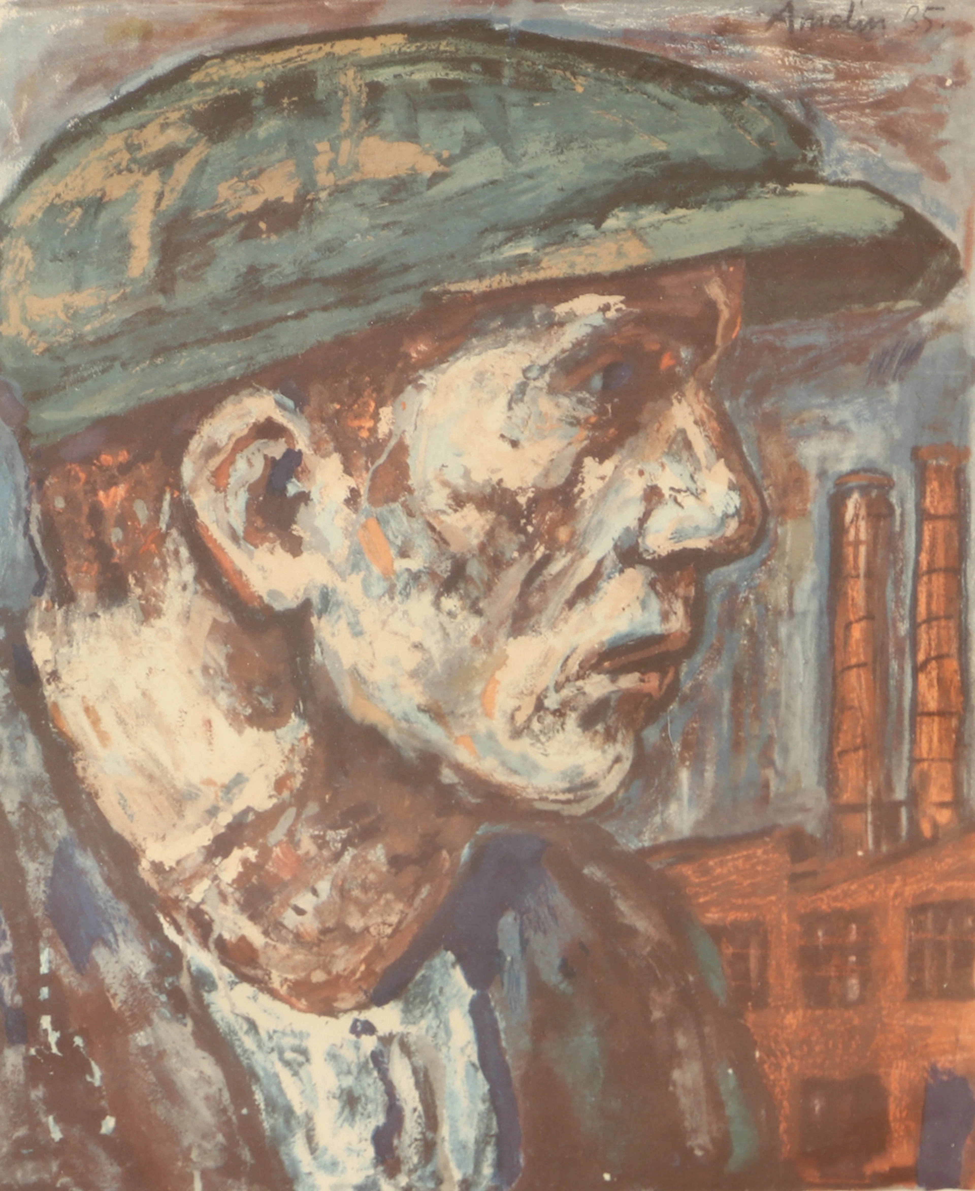 ALBIN AMELIN. EFTER. Porträtt, tryck, signerad i trycket.