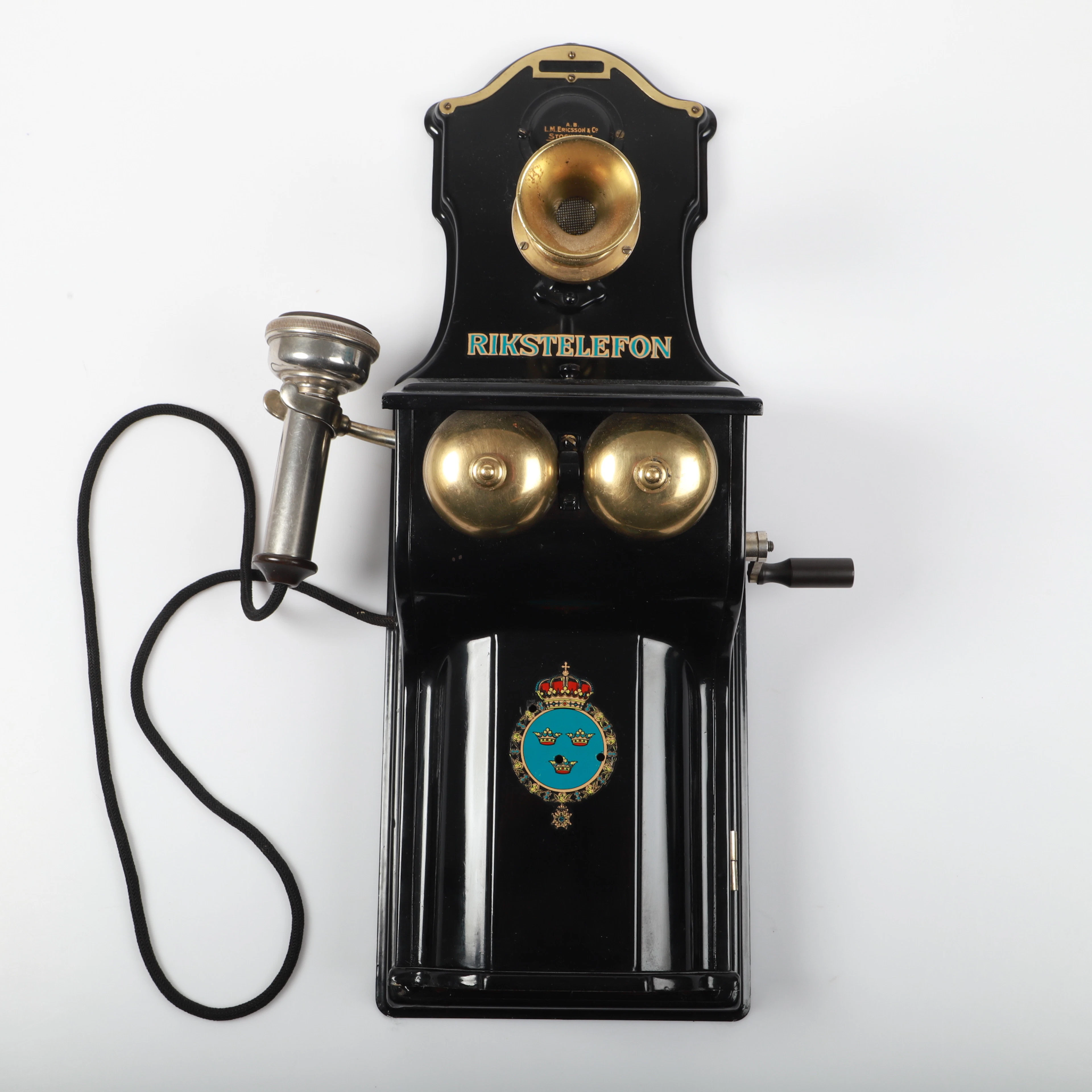 VÄGGTELEFON, märkt "Rikstelefon", A.B. L.M. Ericsson & Co, Stockholm.