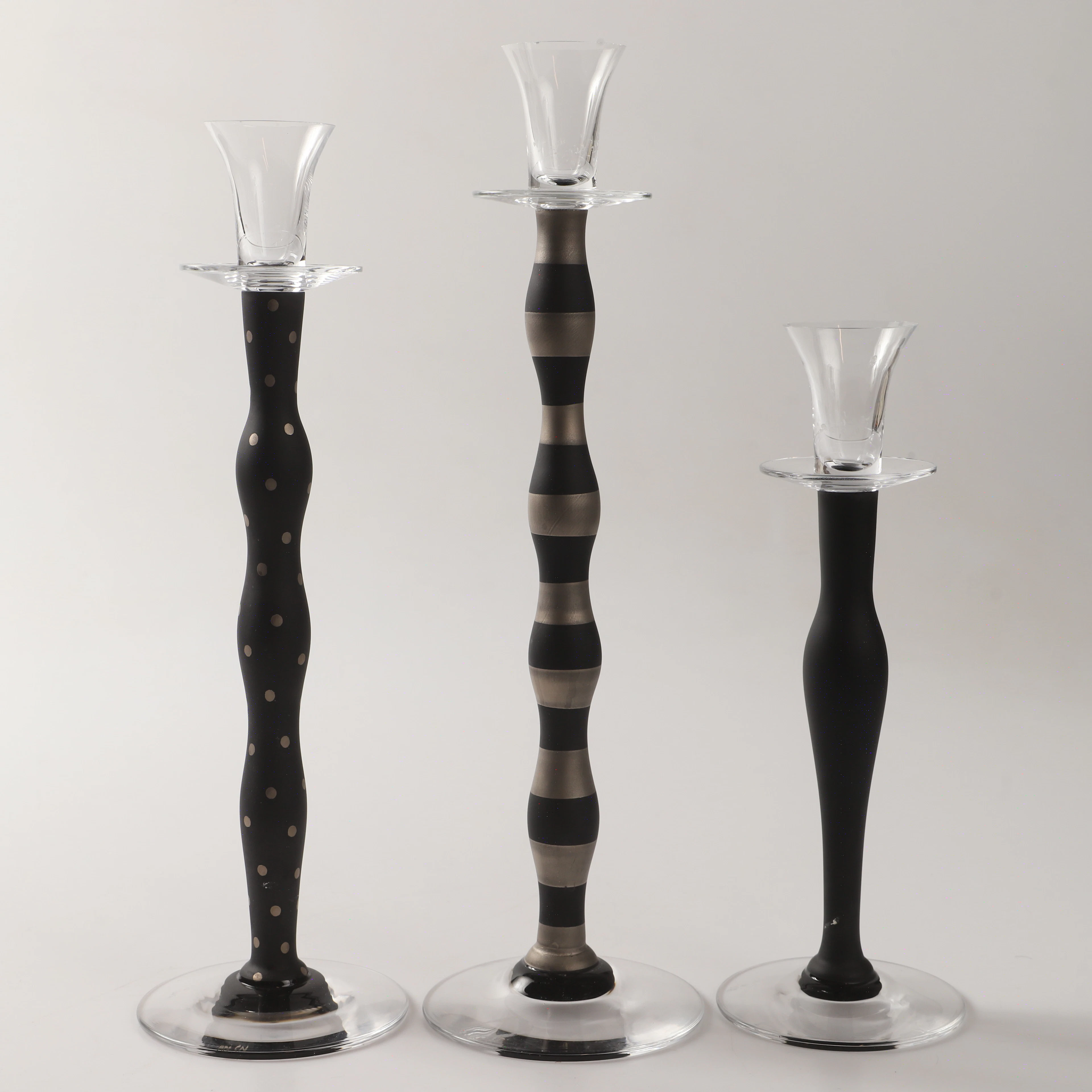 ANNE NILSSON. Ljusstakar, 3 stycken, "Celeste", glas, Orrefors.