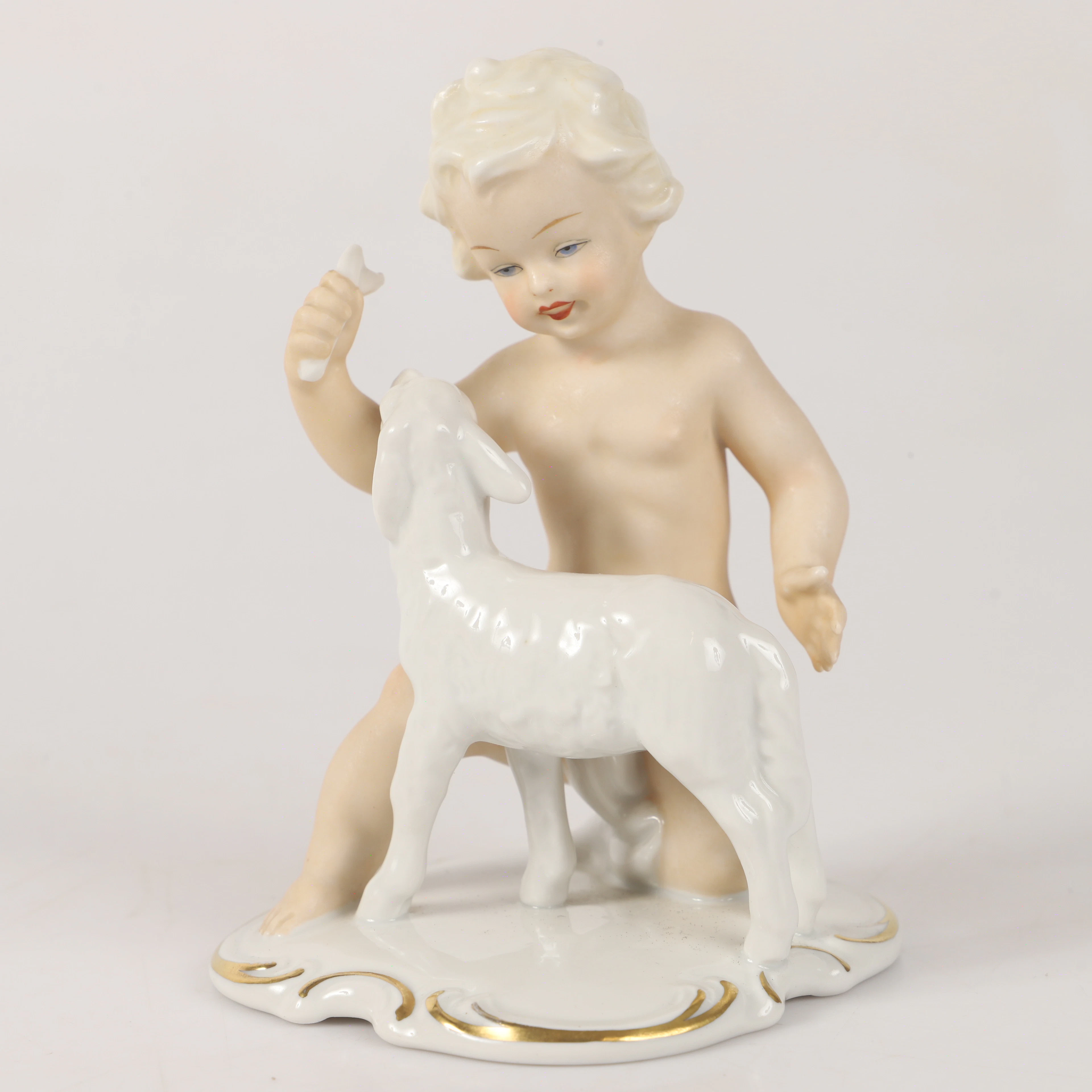 FIGURIN barn med lamm, porslin, Schaubashkunst, Tyskland.