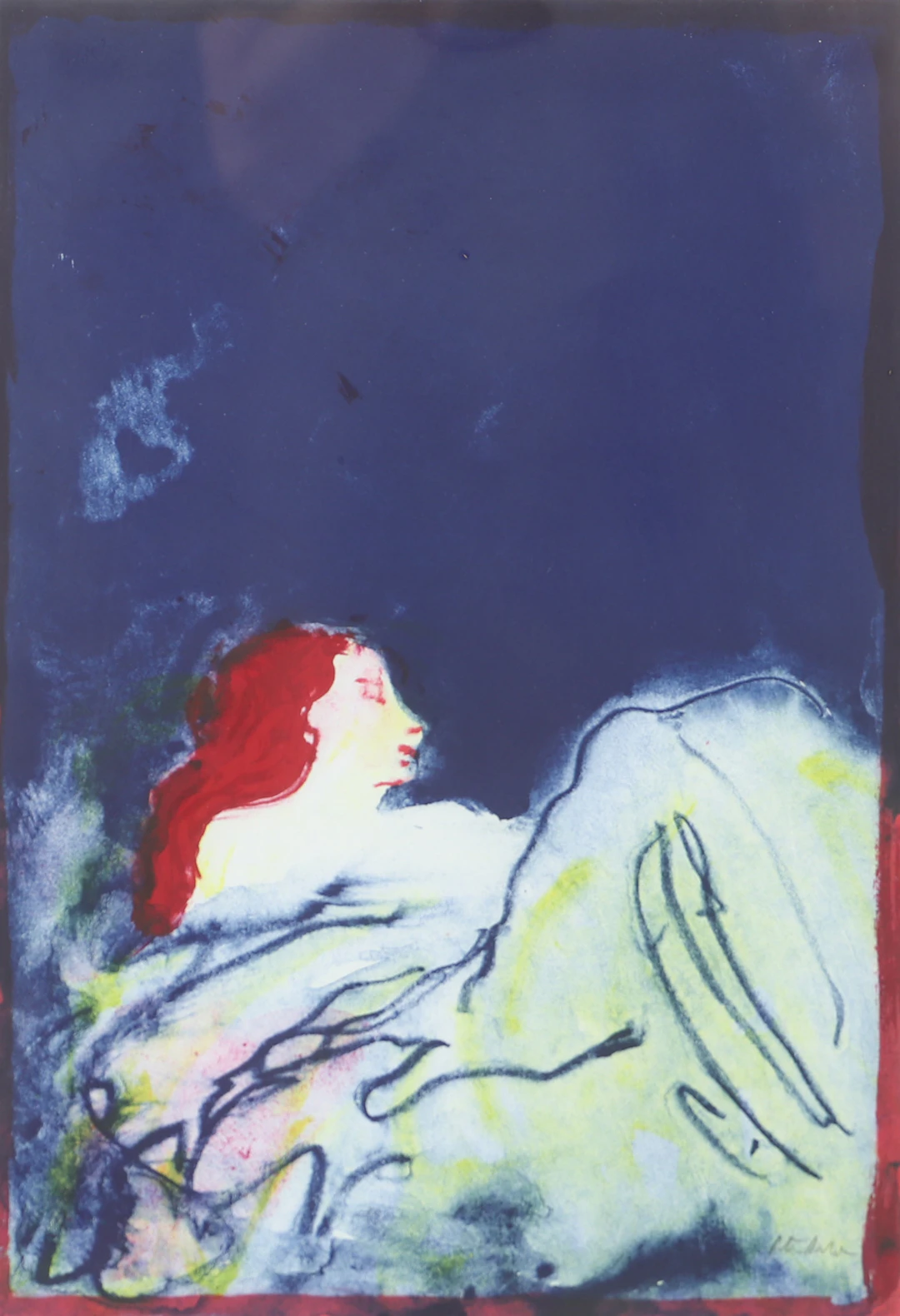 PETER DAHL. "Glimmande nymf", färglitografi, signerad.
