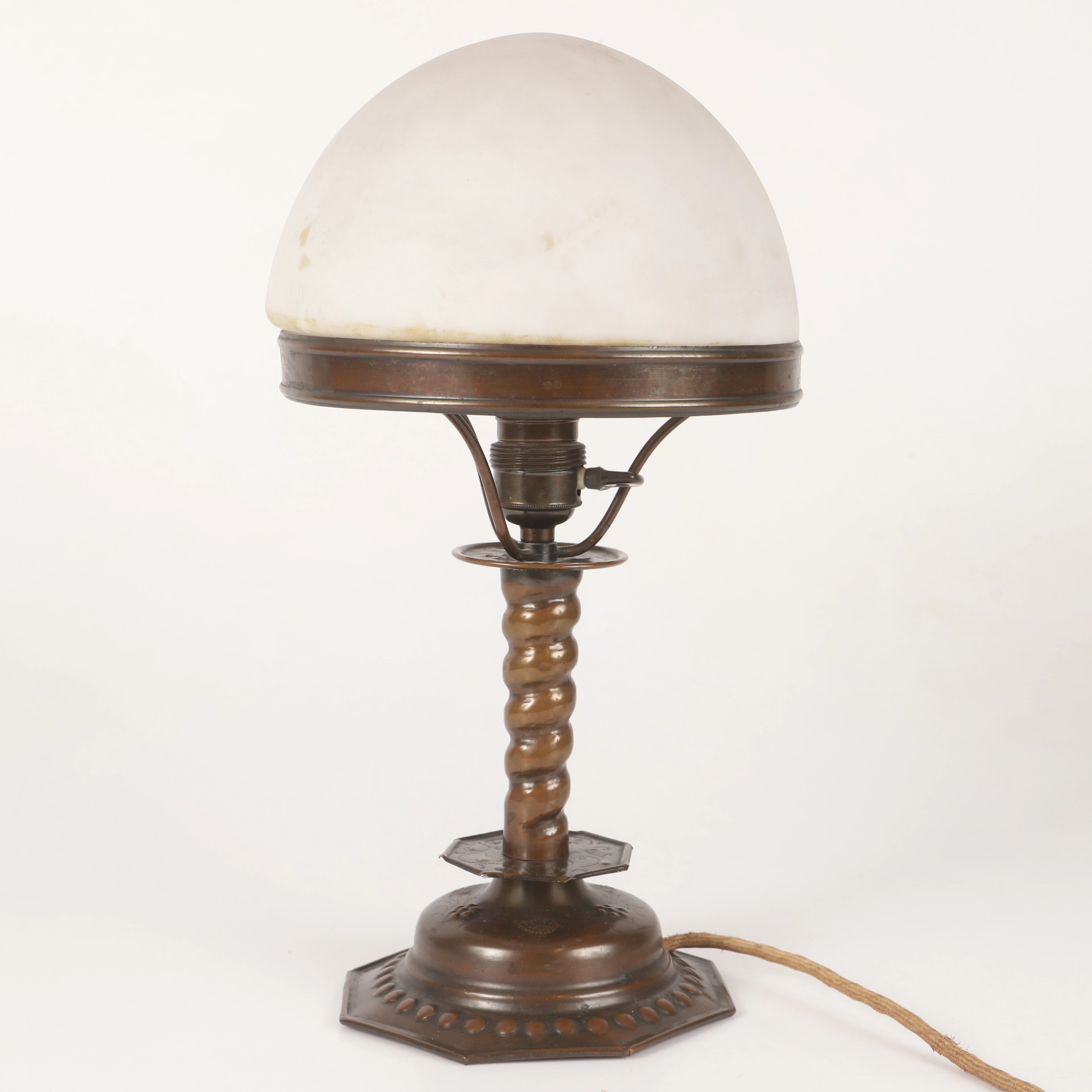 BORDSLAMPA, patinerad mässing och glas, jugend.
