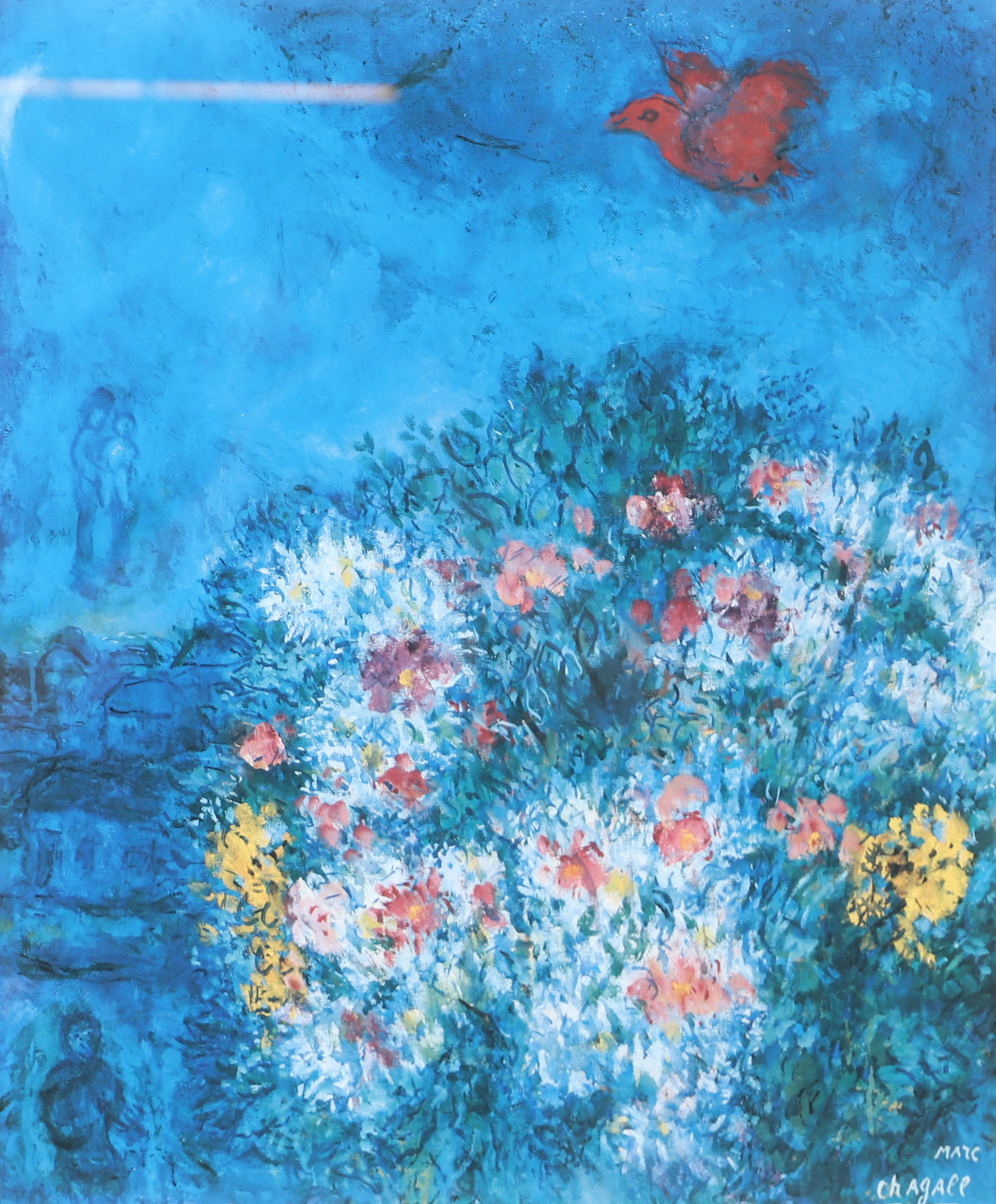 TRYCK. Röd fågel, efter Marc Chagall.