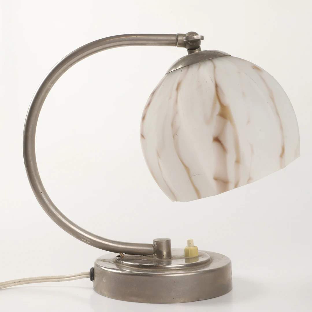 BORDSLAMPA, metall/marmorerat glas, art-deco, märkt DRGM.
