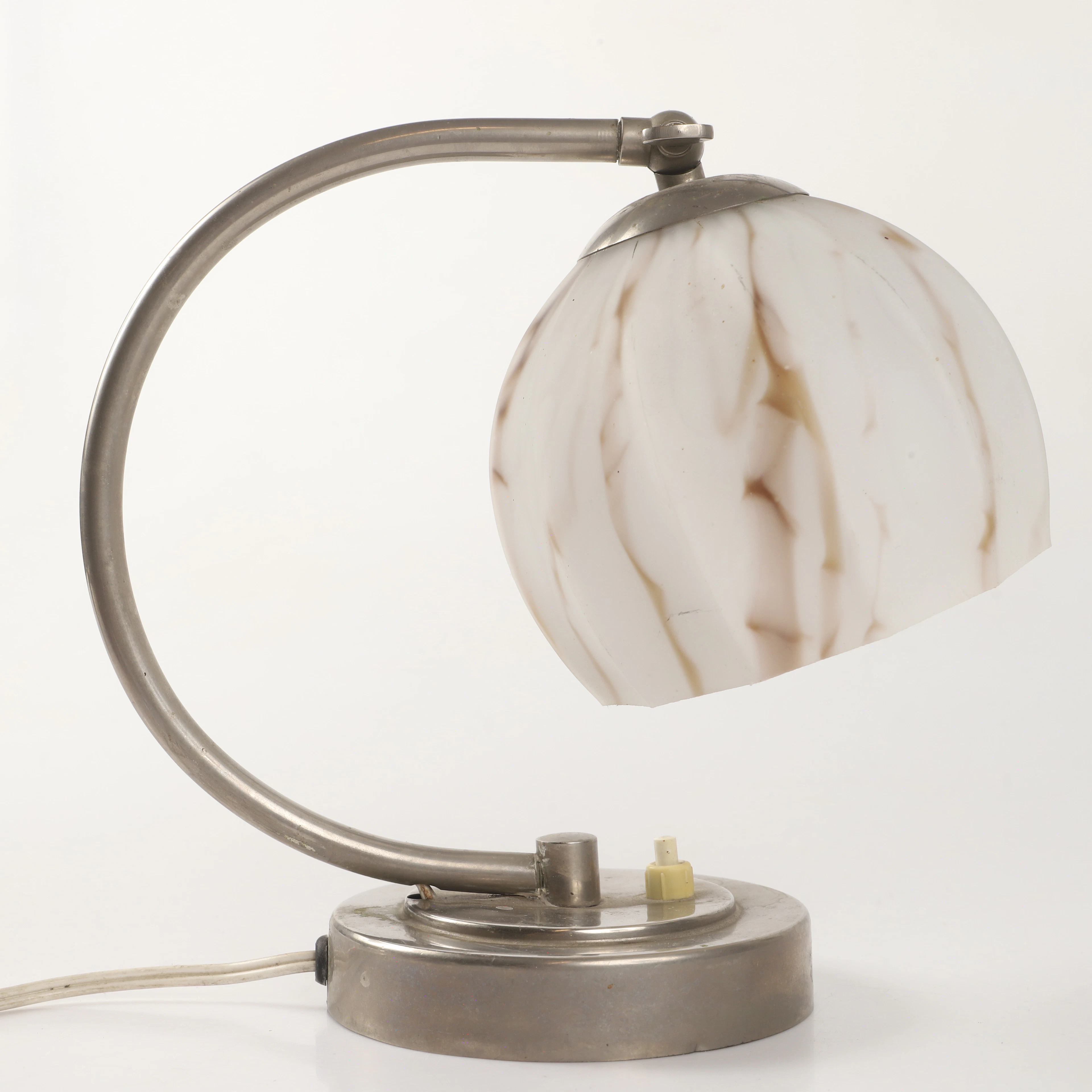BORDSLAMPA, metall/marmorerat glas, art-deco, märkt DRGM.
