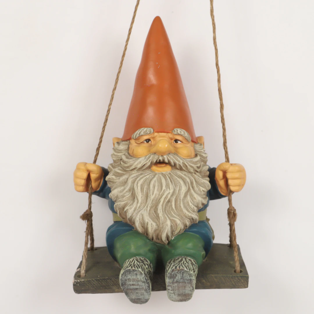 FIGURIN, gungande gnom/tomte, konstmassa, Rien Poortvliet, Nederländerna.
