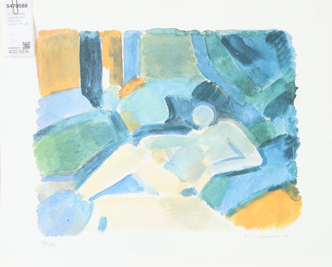 OLLE NYMAN. Liggande figur, färglitografi, signerad -91.