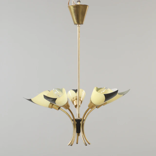 TAKLAMPA, mässing och glas, 1900-talets mitt.