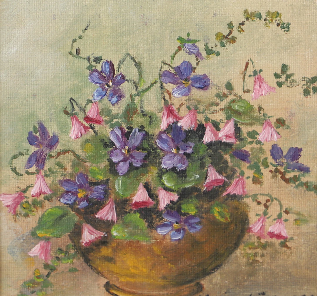 KARIN LÖFGREN. Blomsterstilleben, olja på pannå, signerad.
