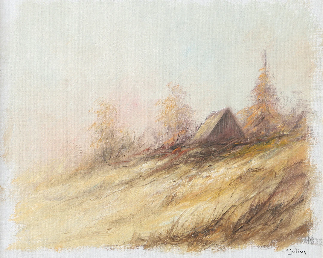 CARL JULIUS. Landskap med hus, olja på duk, signerad C. Julius.