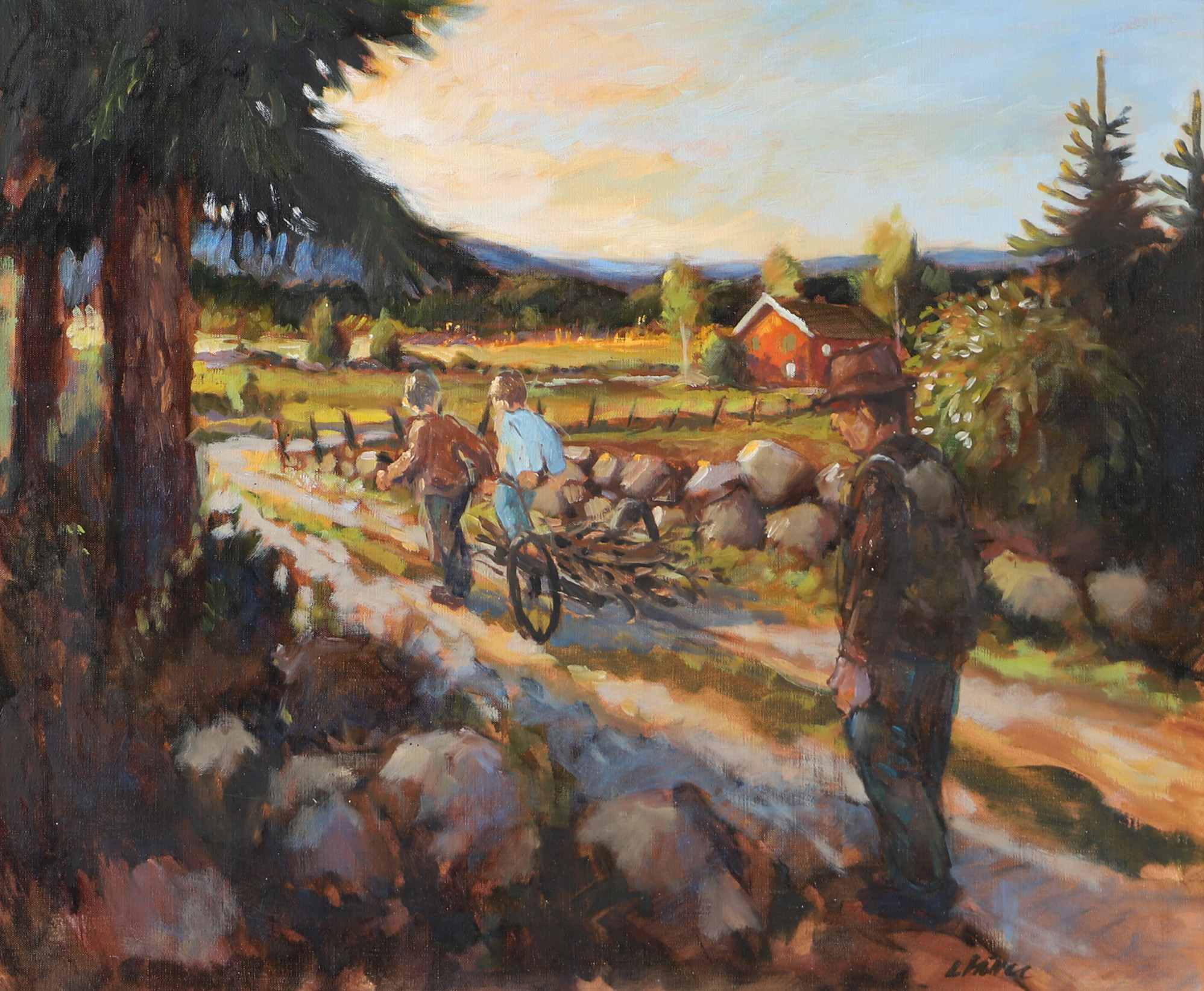 LENNART MÖLLER. Landsväg med figurer, olja på duk, signerad L. Möller.