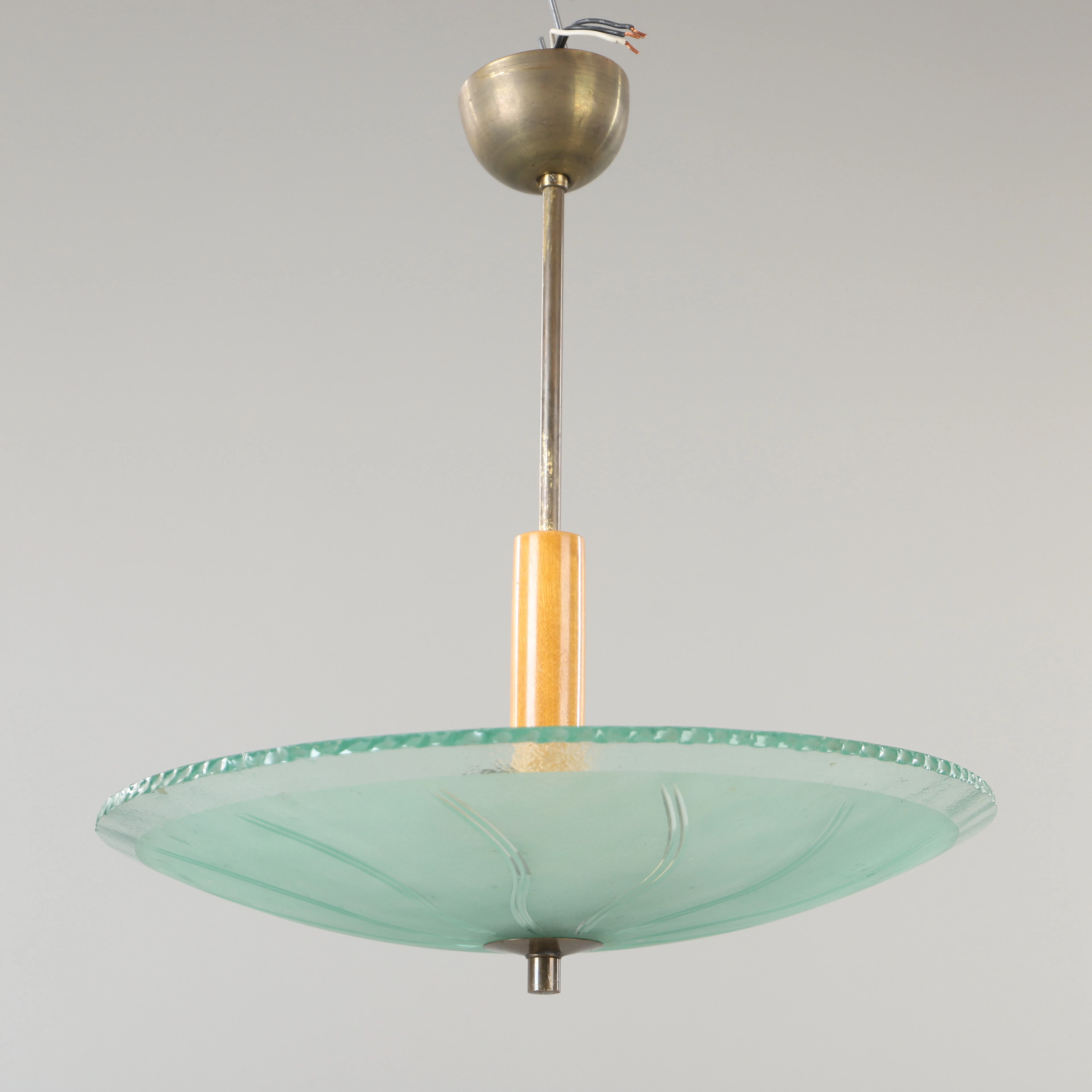 TAKLAMPA, glas, mässing och bok, Swedish modern, 1940-tal.