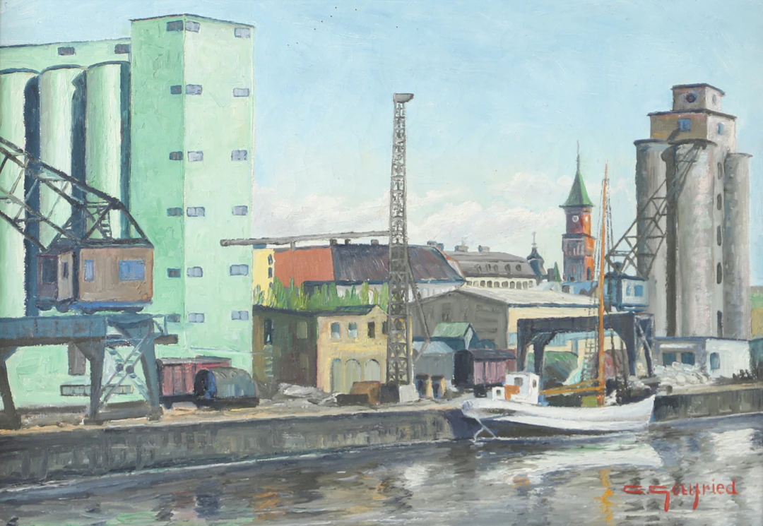 CARL GOTTFRIED. Hamnen Helsingborg, olja på duk, signerad C. Gottfried.