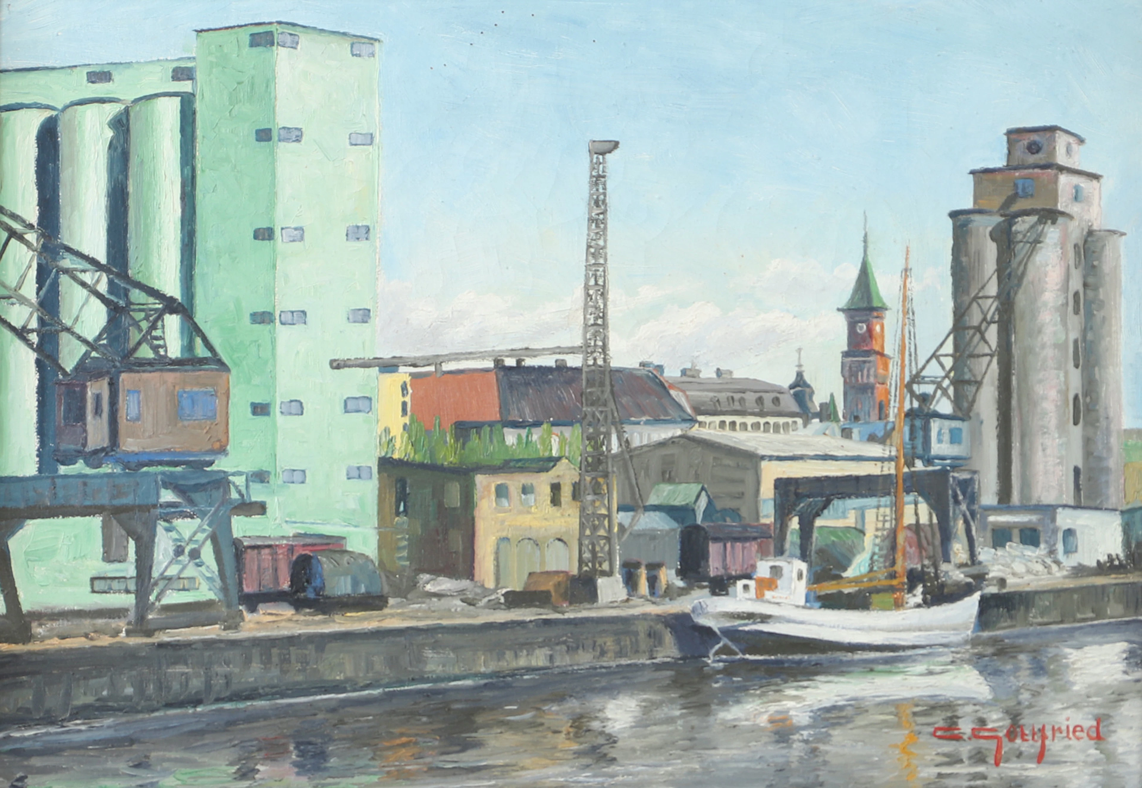CARL GOTTFRIED. Hamnen Helsingborg, olja på duk, signerad C. Gottfried.