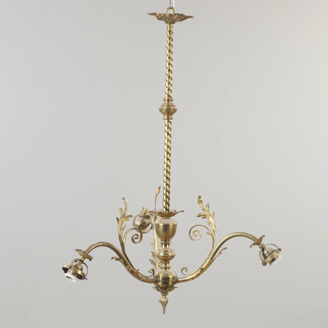 TAKLAMPA, 3-armad, mässing, 1900-talets första hälft.