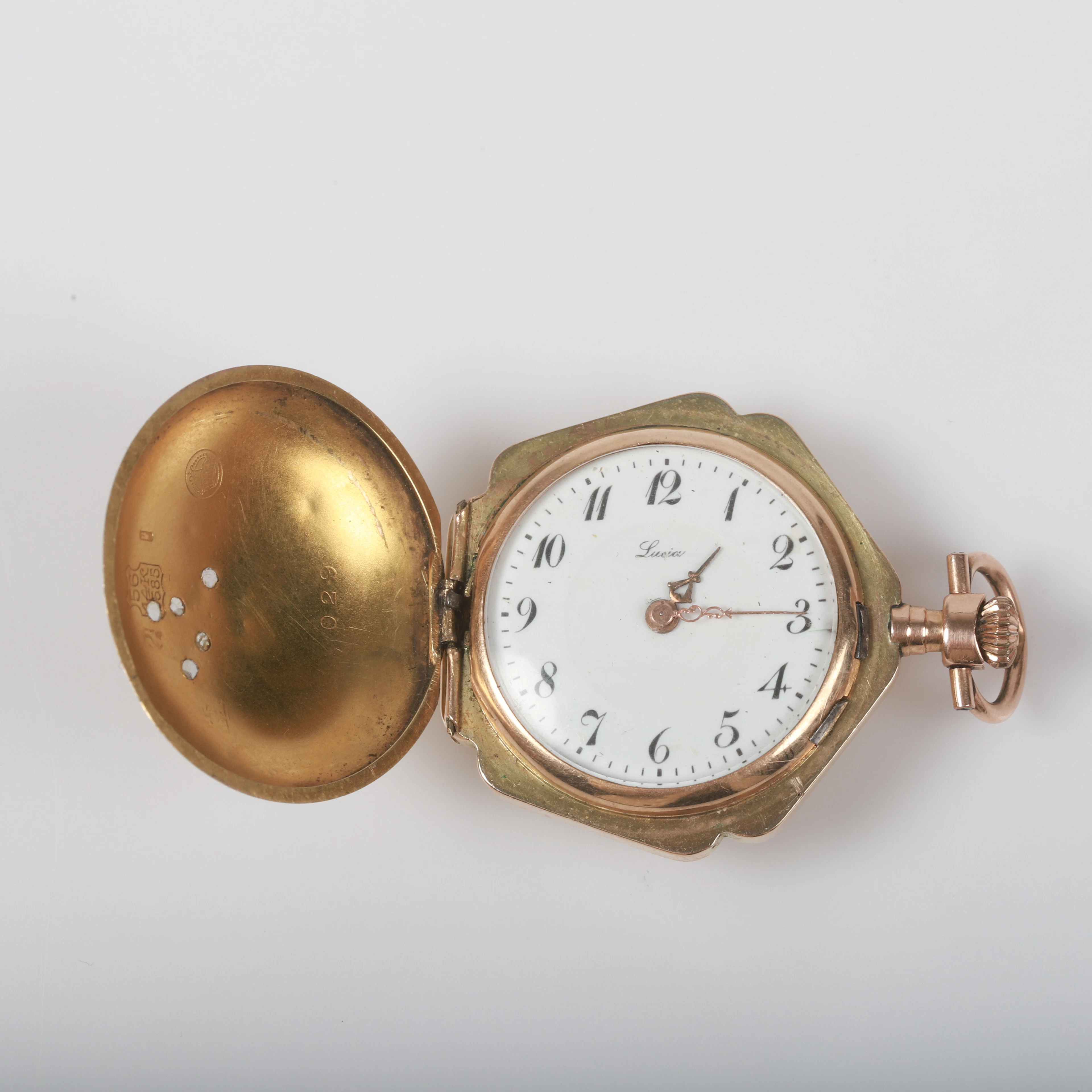 FICKUR, s. k. mormorsur, savonett, Lucia, 14 K guld med diamanter.