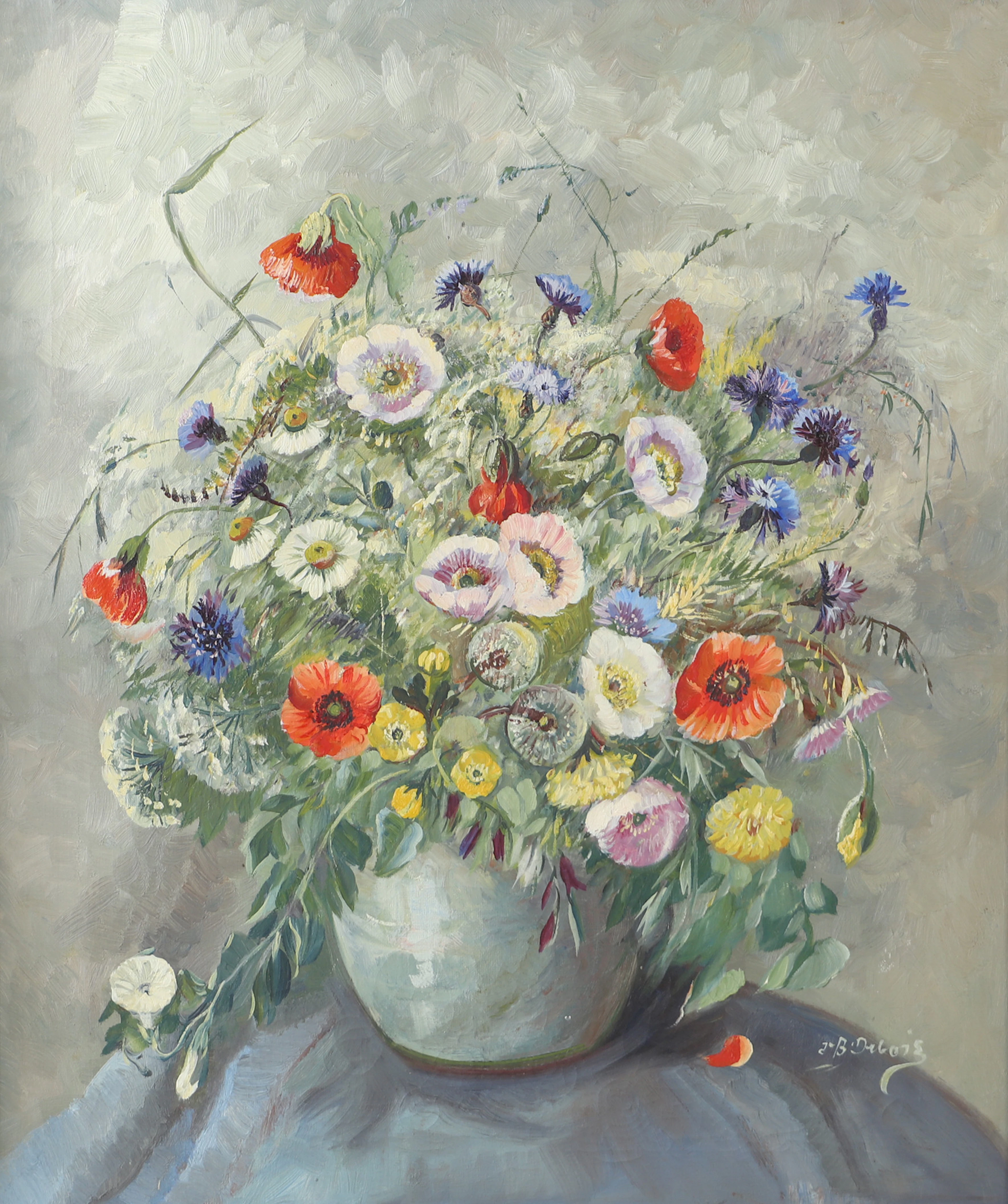 INGEBORG DEBOIS. Blomsterstilleben, olja på duk, signerad I-B. Debois.