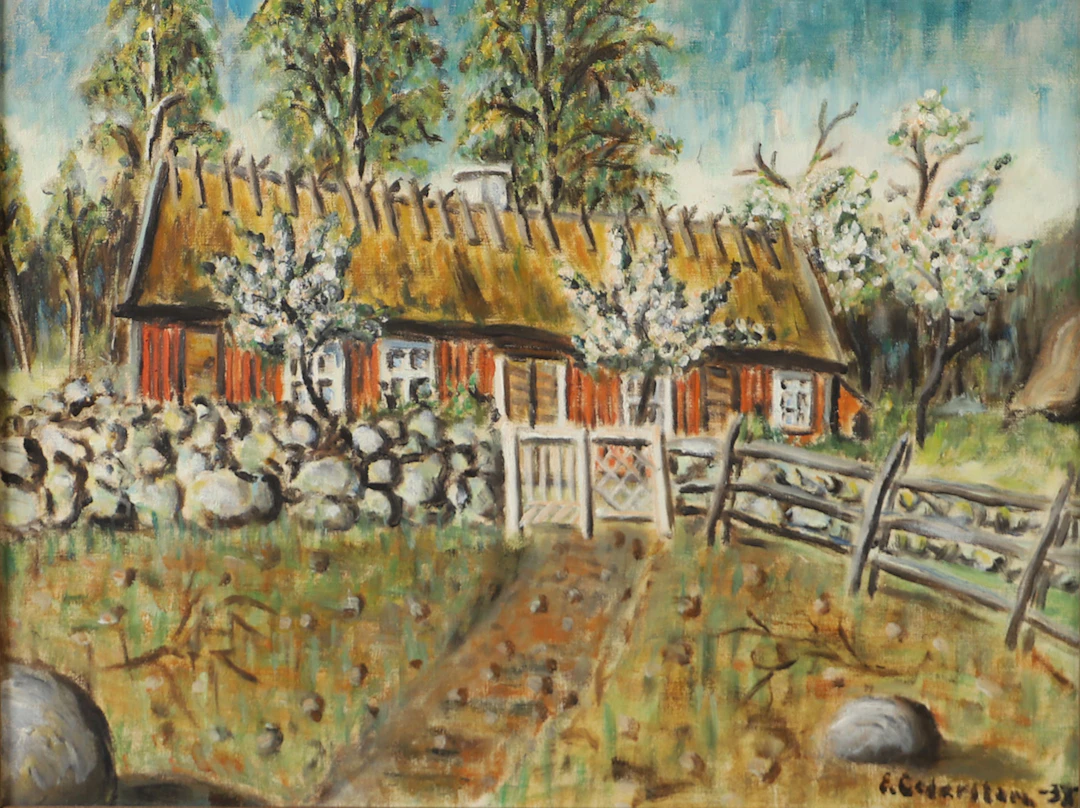 OIDENTIFIERAD KONSTNÄR. Lantmotiv, olja på duk, signerad E. Cederstam.