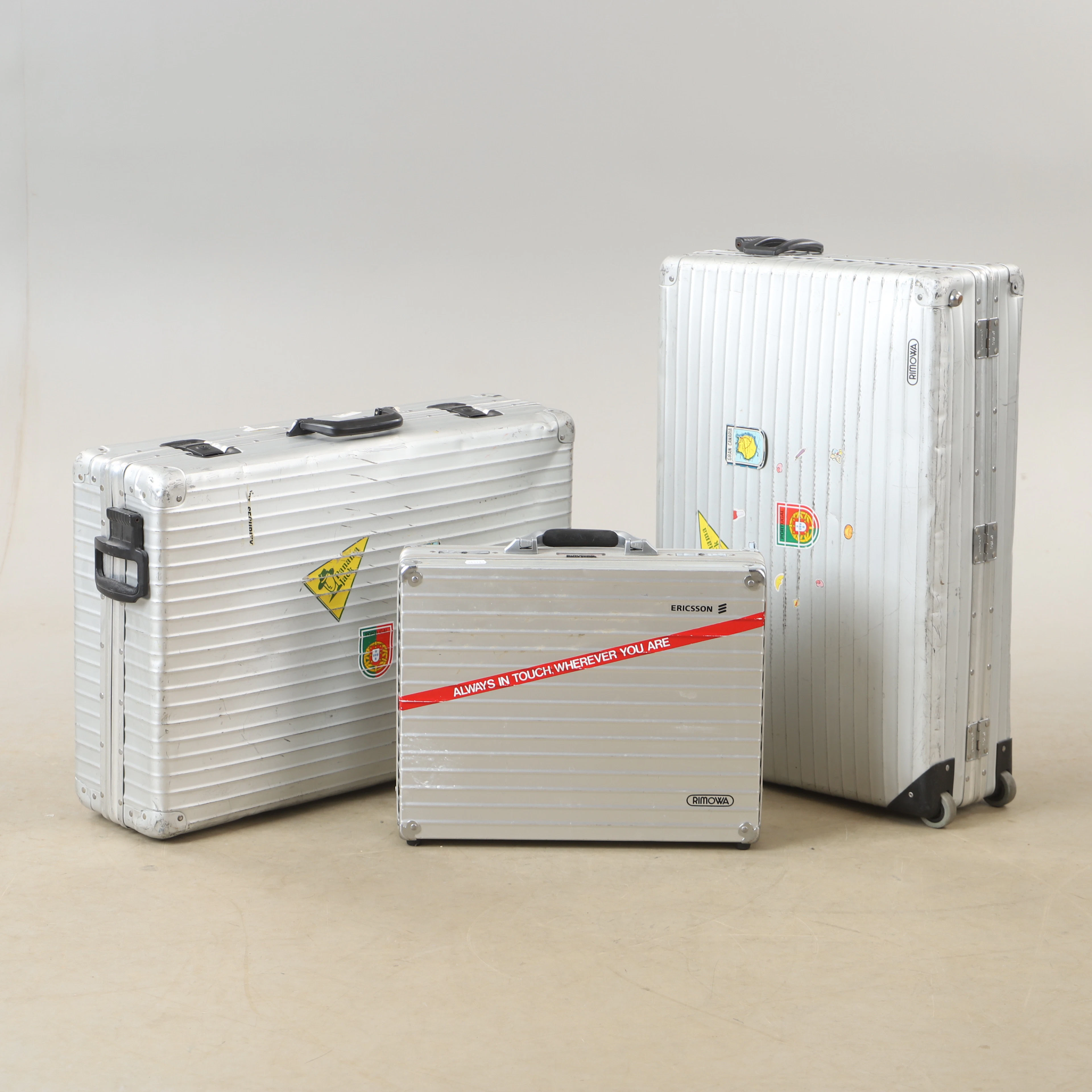 RESVÄSKOR, 3 stycken, aluminium, Rimowa, 1900-tal.