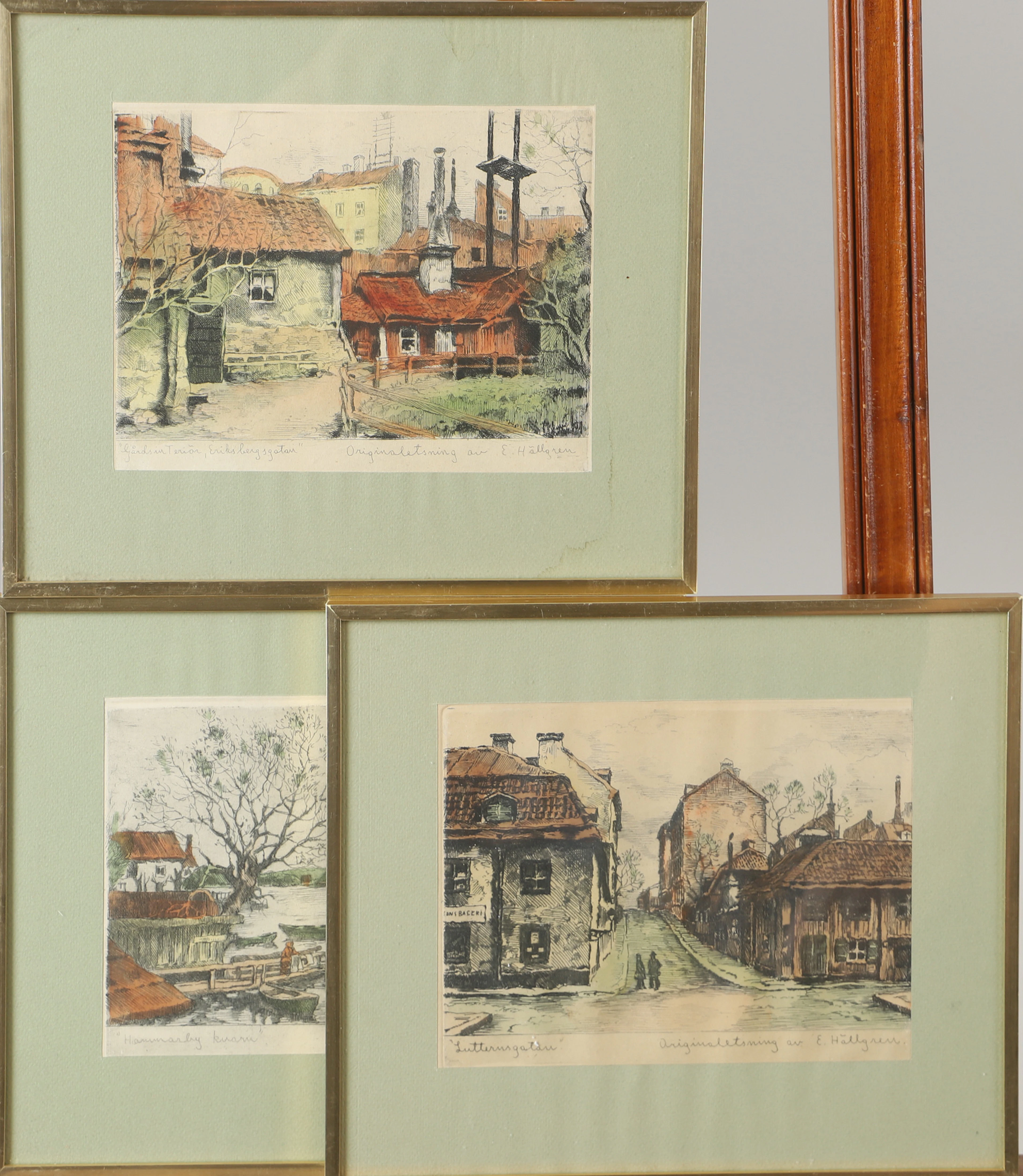 ERNST HÄLLGREN. Stockholmsmotiv, 3 stycken etsningar, signerade E. Hällgren.