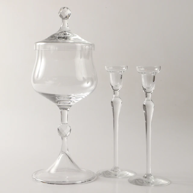 LOCKPOKAL OCH LJUSSTAKAR, 3 delar, glas, Orrefors.