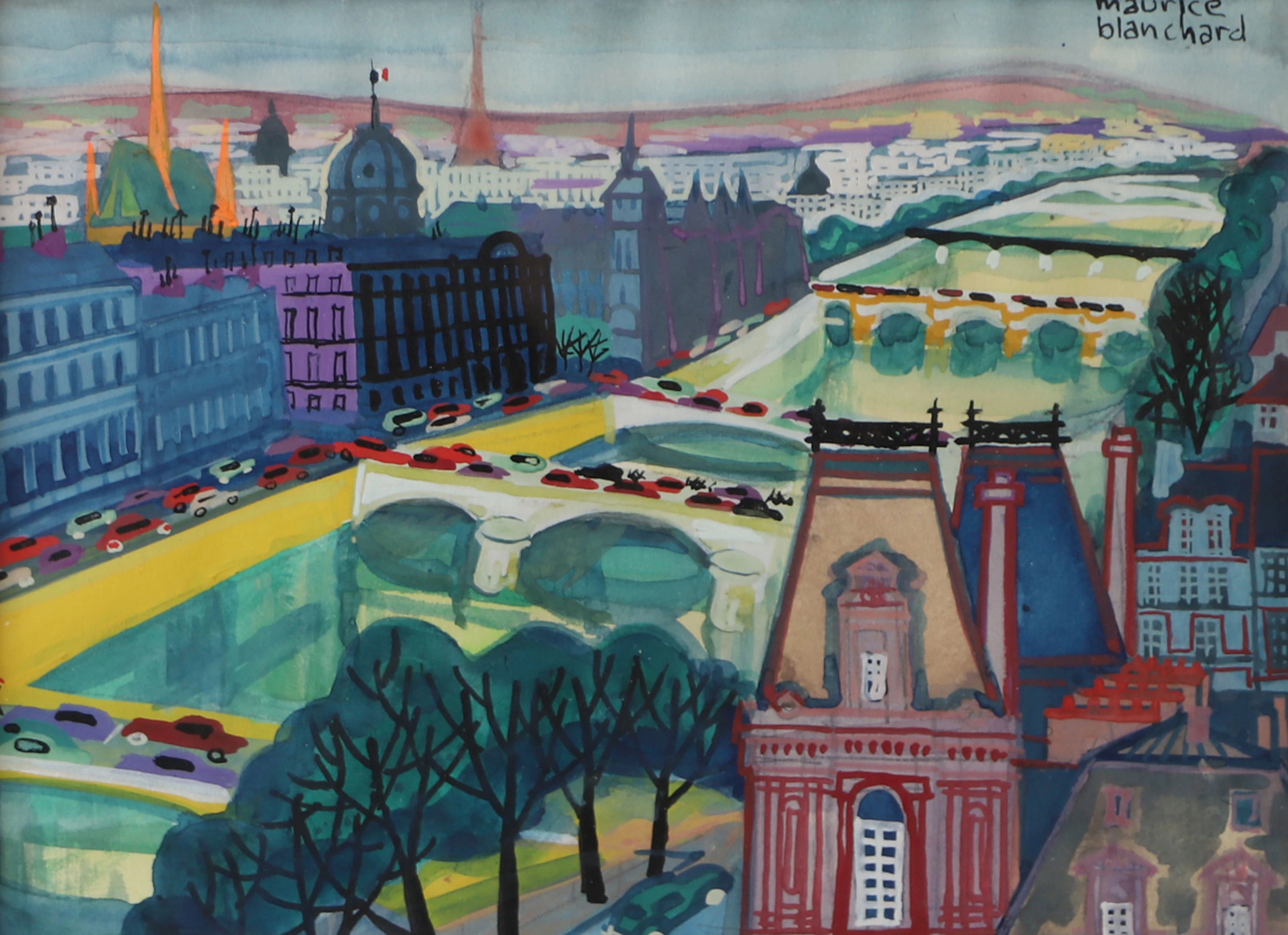 MAURICE BLANCHARD. Parismotiv, blandteknik, signerad.