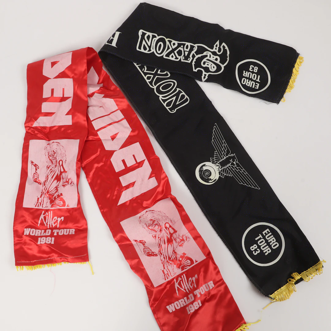 KONSERTHALSDUKAR, 2 stycken, Iron Maiden/Saxon, 1981-83.