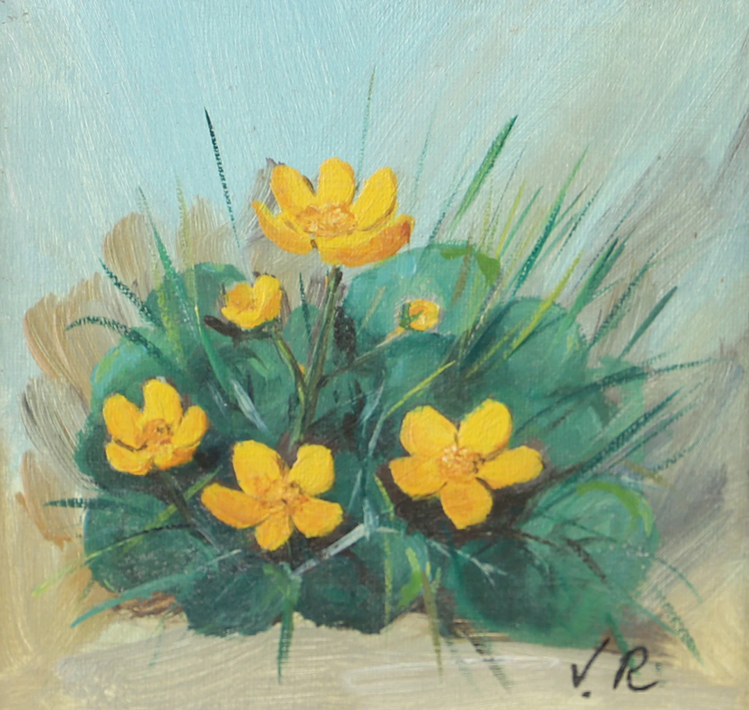 VIKTOR RASMUSSEN. Blomsterstilleben, olja på pannå, signerad V.R.