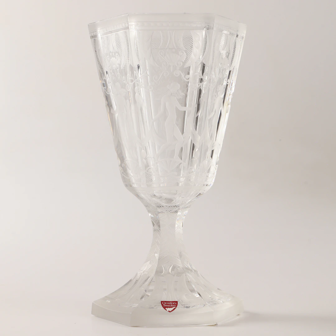 SIMON GATE. Pokal, "Sex Gracer", glas, Orrefors, signerad.