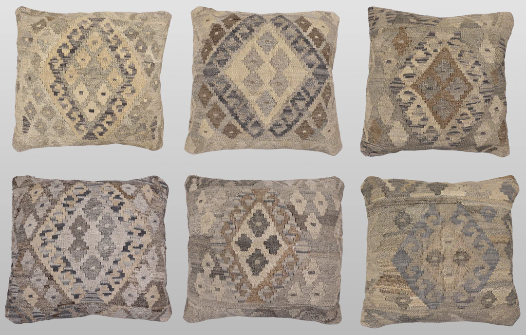 KUDDFODRAL, 6 st, anatoliska Kelim fragment, 50 x 50 cm.