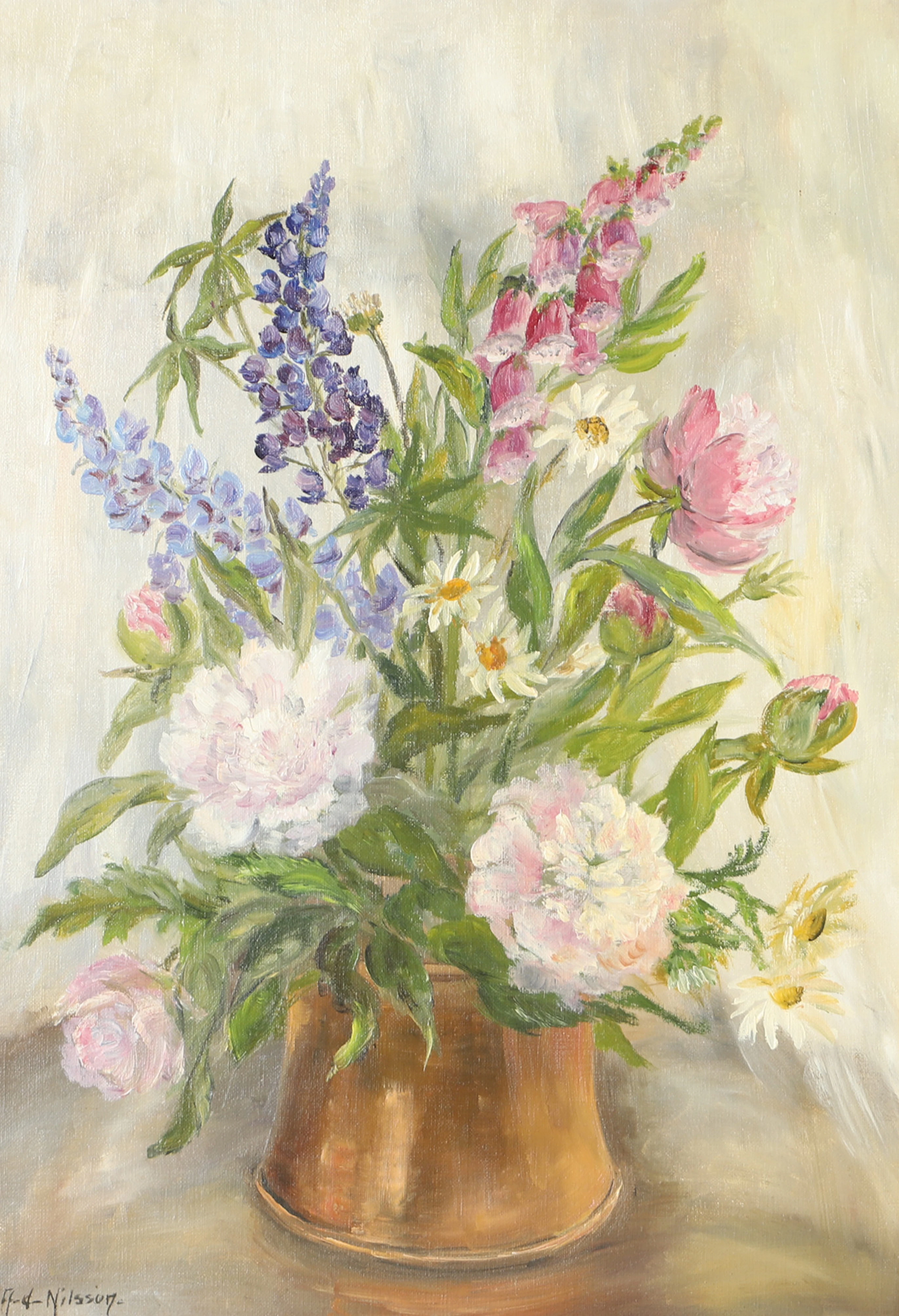 ADRIAN NILSSON. Blomsterstilleben, olja på duk, signerad A-d. Nilsson.