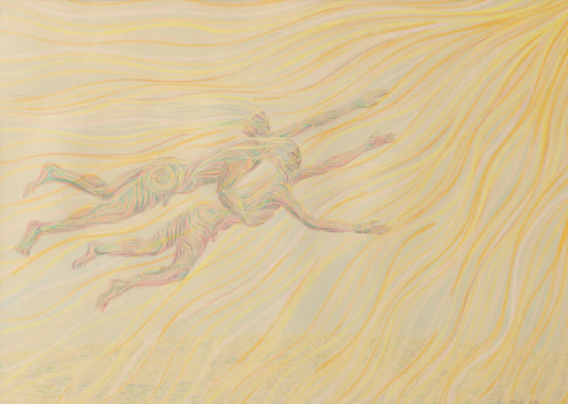 SVEN BÖRTZ. Flygande par, blandteknik, signerad 1979.
