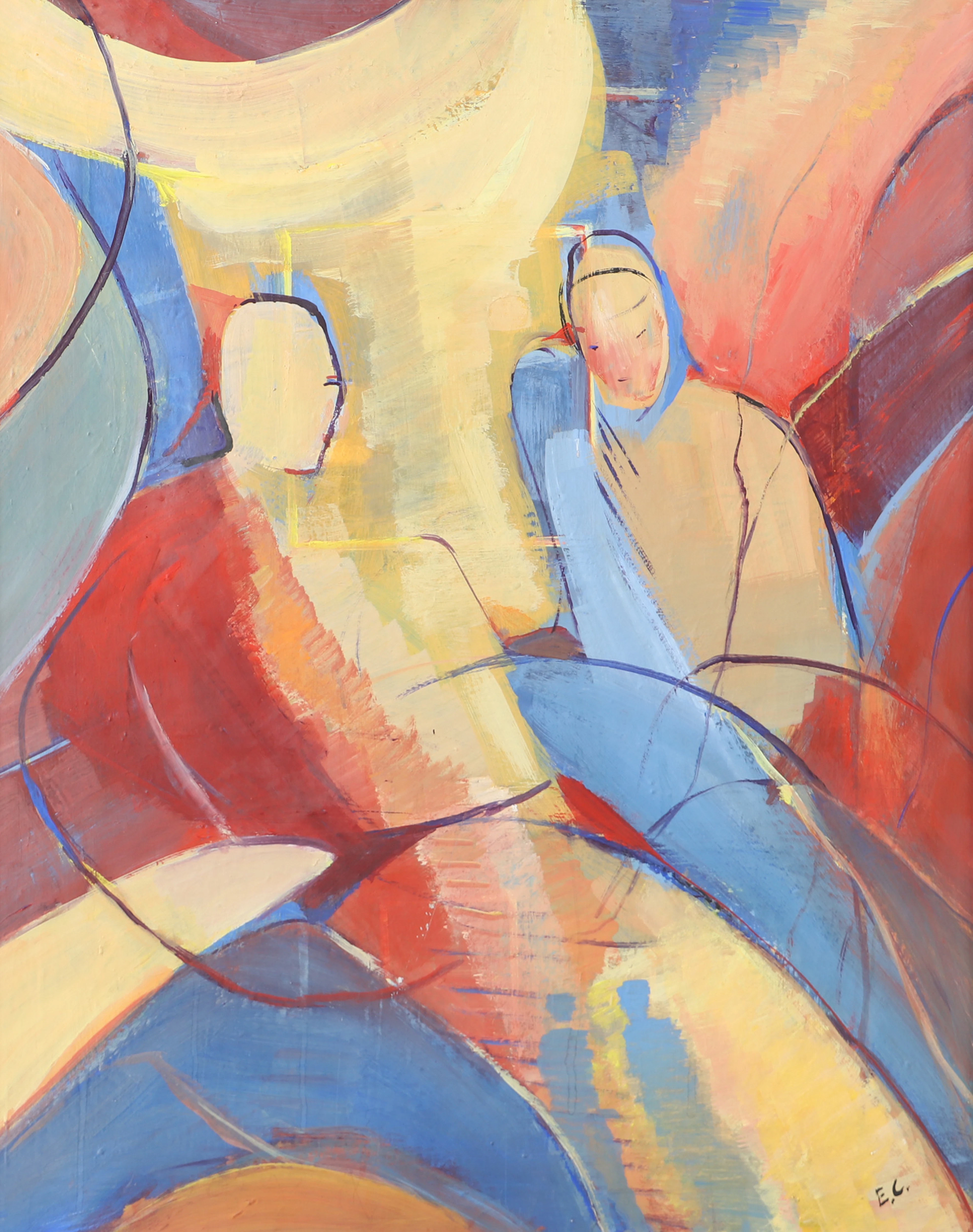 EVA CARLSTEIN. Figurkomposition, olja på duk, signerad E.C.