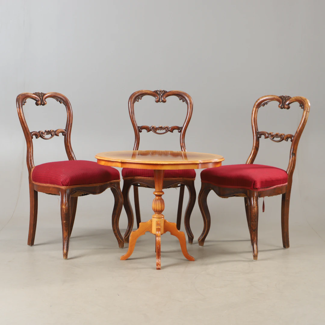 SITTGRUPP, 4 delar, mahogny och bok, rokokostil, 1900-tal.