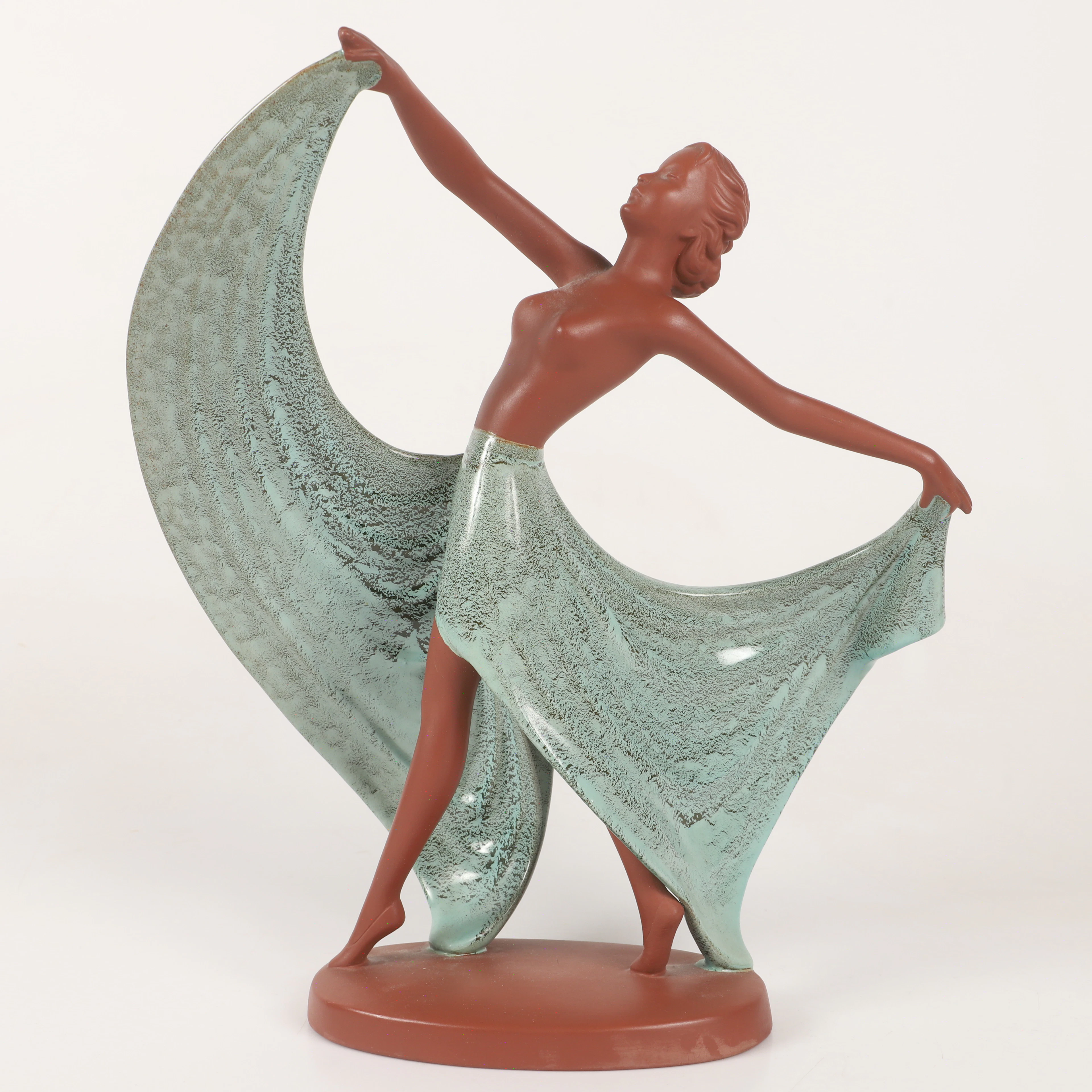 FIGURIN, delvis glaserat lergods, art deco, Goldscheider, Österrike.
