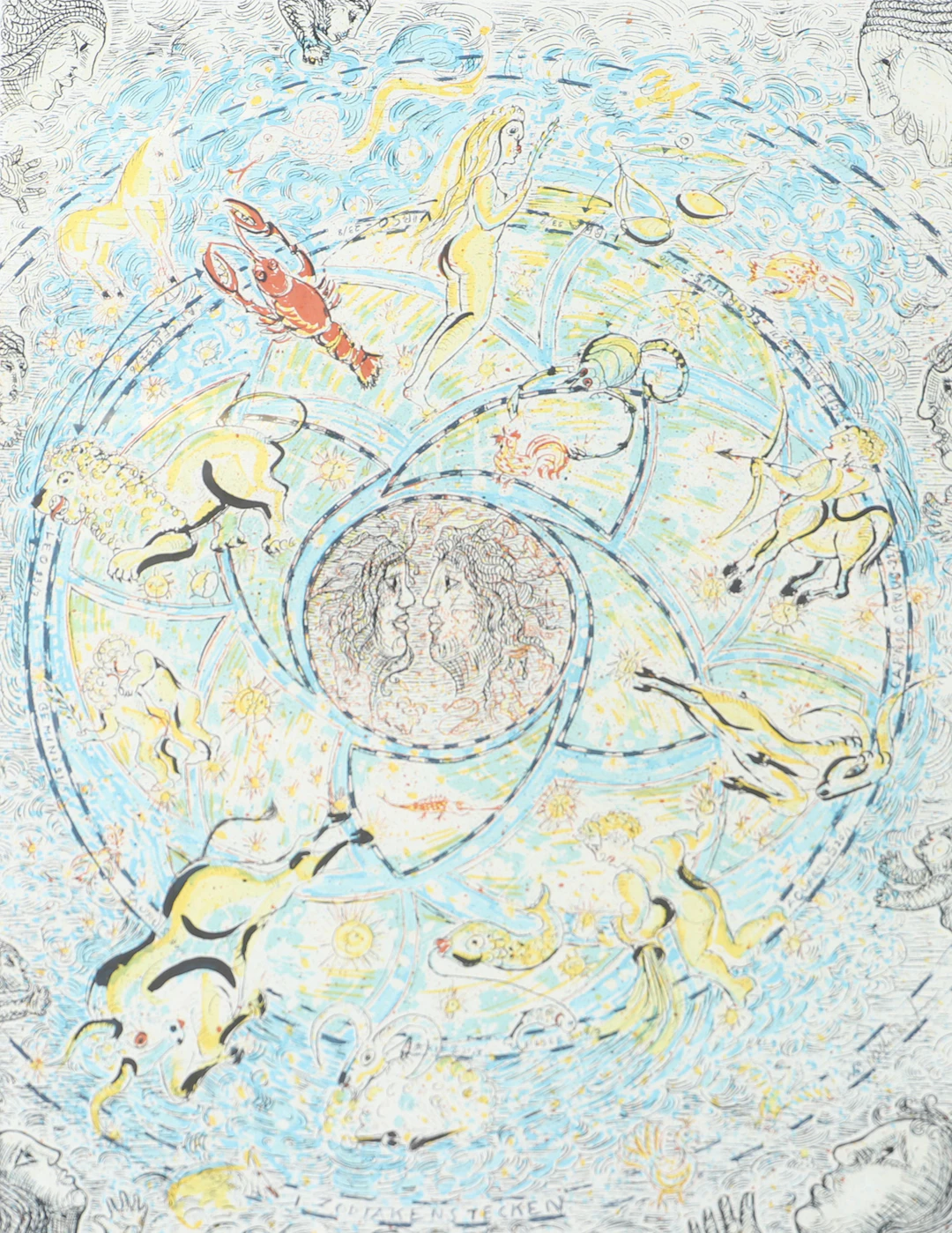 WALTER BENGTSSON. " Zodiakens tecken.", färglitografi, dold signatur.