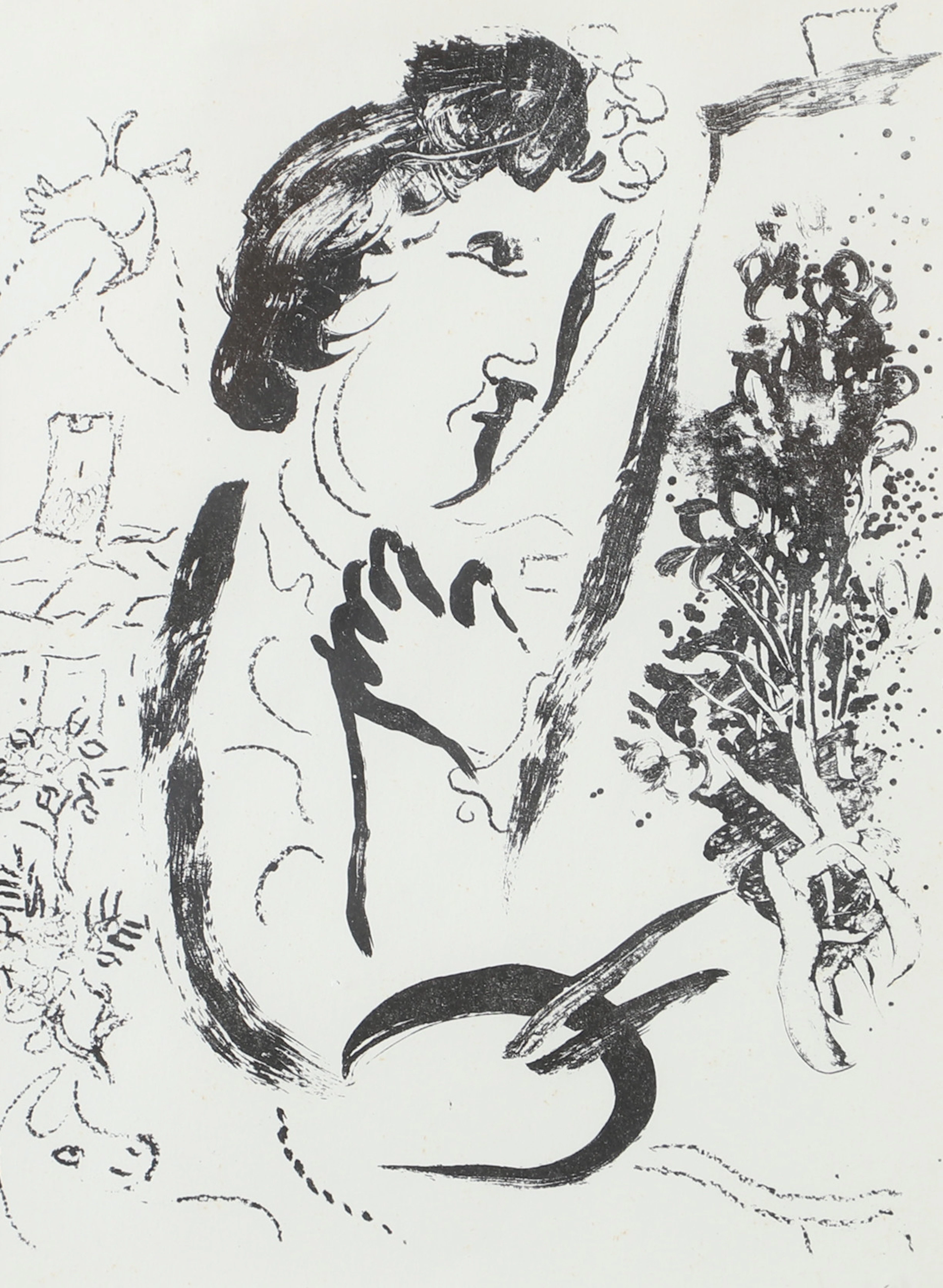 MARC CHAGALL. EFTER. Komposition med kvinna, grafiskt blad, osignerad.