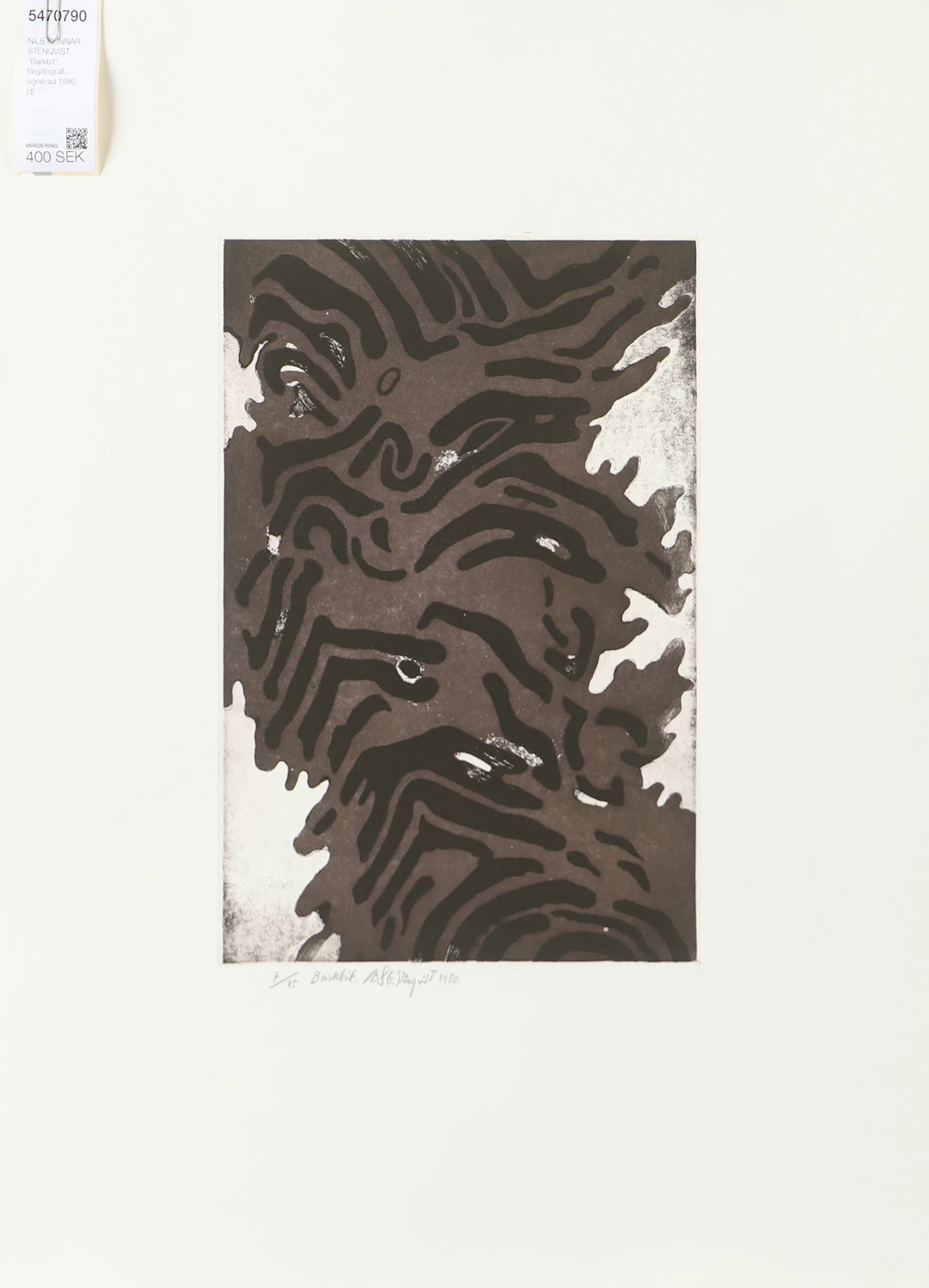 ILS GUNNAR STENQVIST. "Barkbit", färglitografi, signerad 1980.